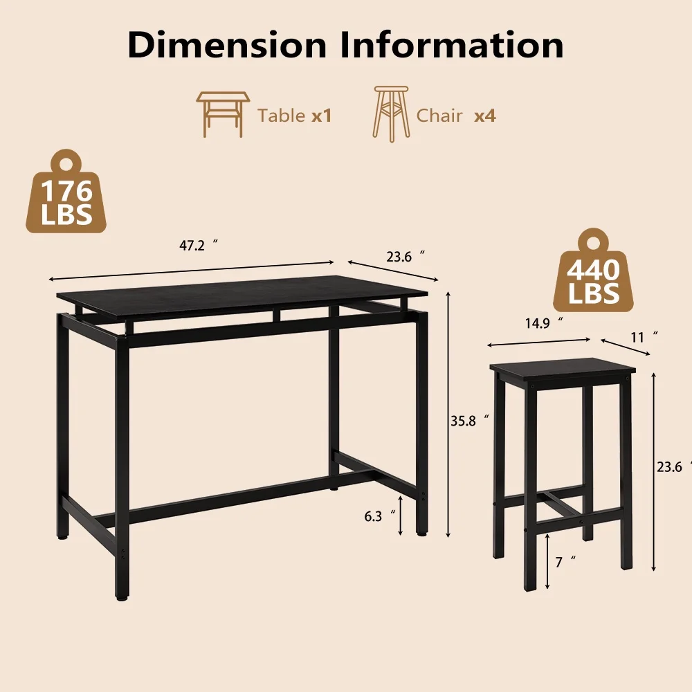Counter Height Table Set of 5, Breakfast Bar Table and Stool Set, Minimalist Dining Table with Backless Stools, Wood Top Pub Table & Chair Set for Kitchen Apartment Bistro - Space Saving - Image 52