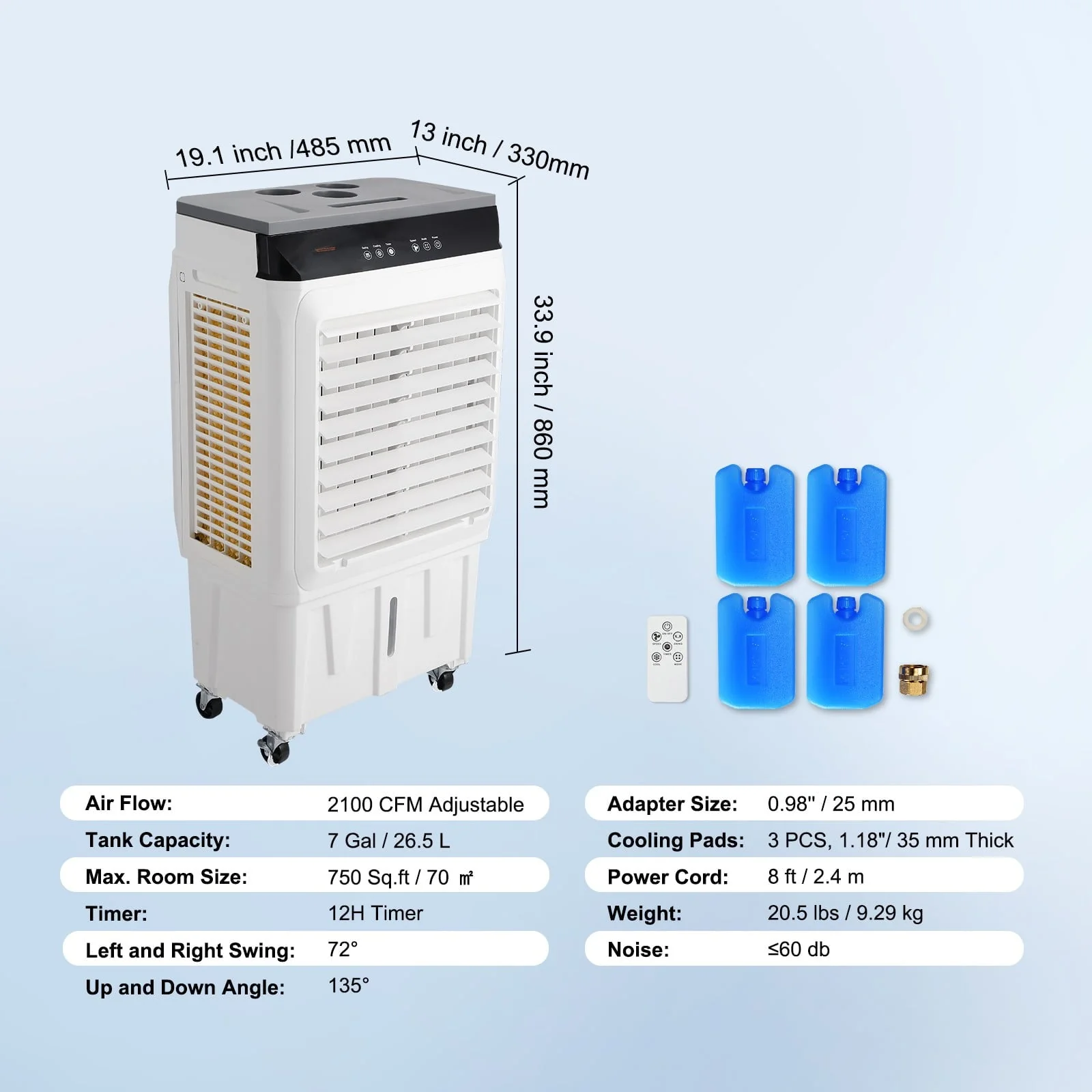 BENTISM Evaporative Cooler Swamp Cooler 3-in-1 2100 CFM 7 Gal 12h Timer Air Humidifier - Image 7