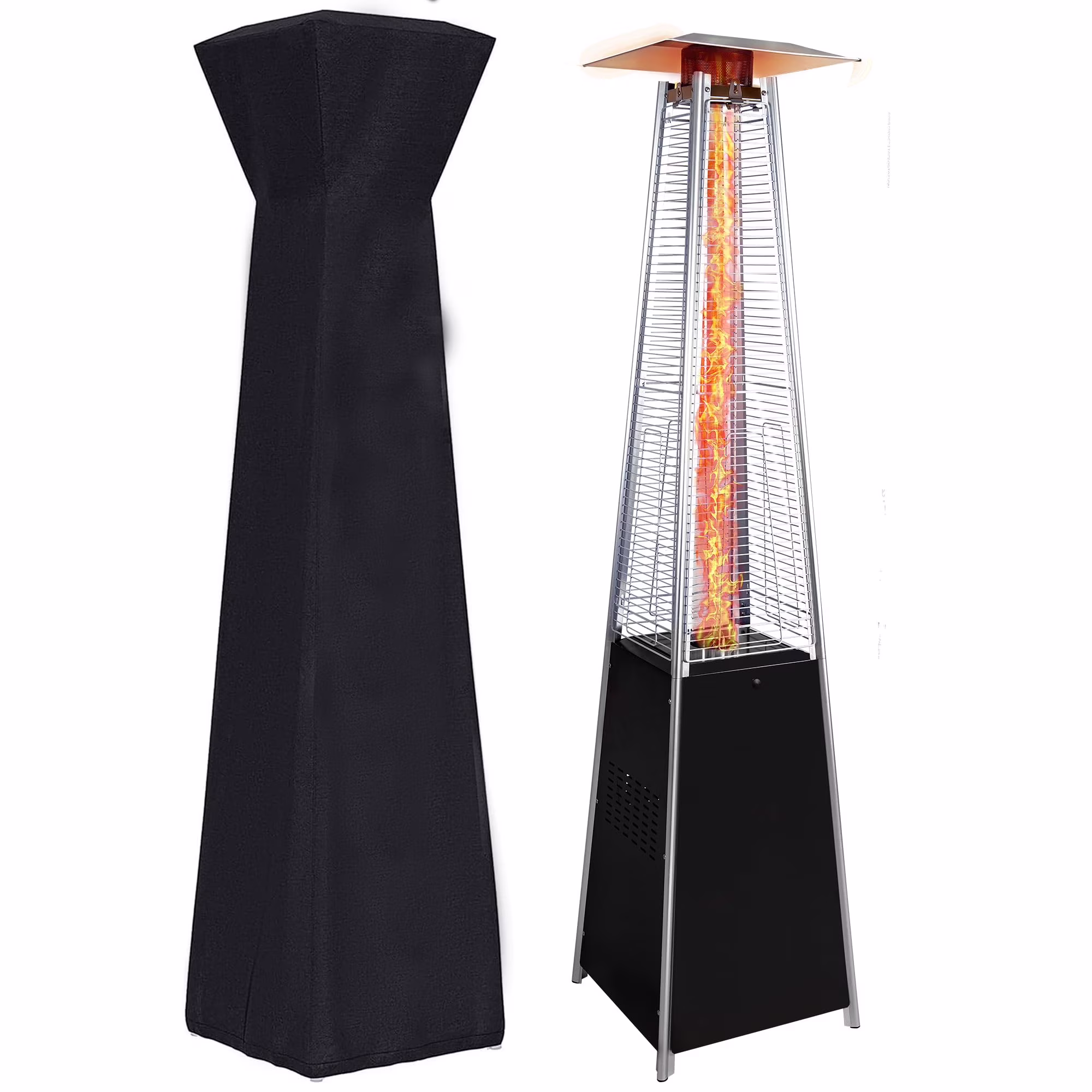 Segmart 48,000 BTU Pyramid Patio Heater, Tall Standing Outdoor Propane Heater with Wheels & Tip-Over Safety Protection, Visible Flame Glass Tube for Backyard, Garden, Commercial Use - Gray - Image 5