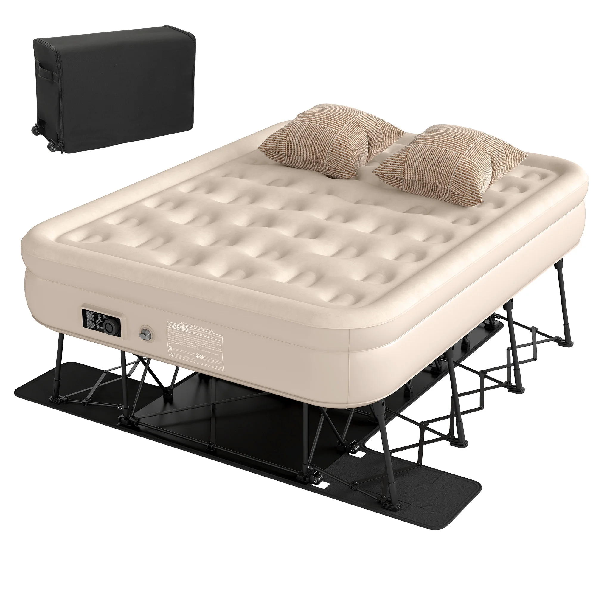 Uforic Inflatable Queen Air Mattress with Built-in Pump, Frame, Velvet Surface & Portable Storage Case, Khaki - Image 8