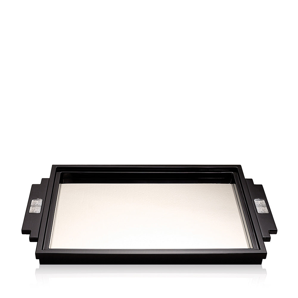 PLATEAU MASQUE DE FEMME - LAQUÉ NOIR AVEC CRISTAL INCOLORE