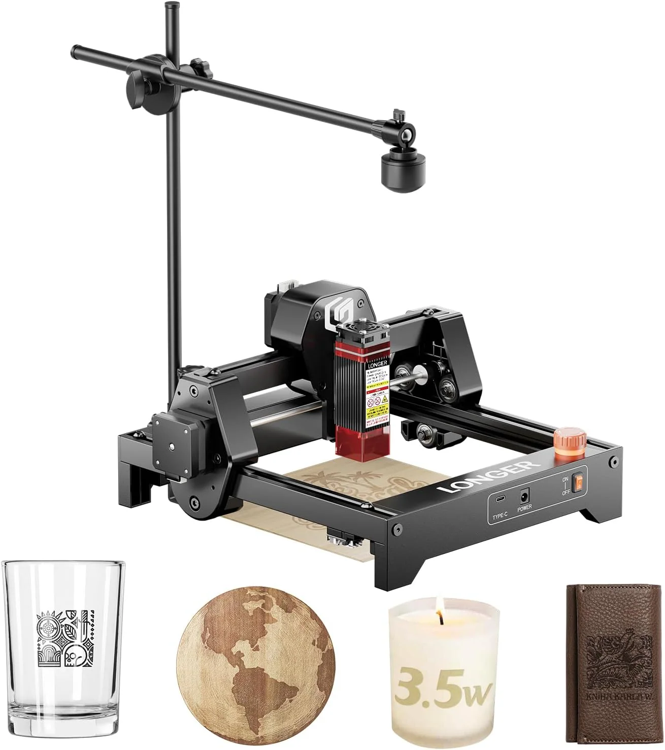 LONGER Ray5 mini 3.5W Laser Engraver with Camera Kit, 12000mm/min High-Speed Cutter for Wood, Metal, Acrylic, Leather, DIY CNC, 130x140mm Engraving Area, WiFi, Emergency Stop Safety