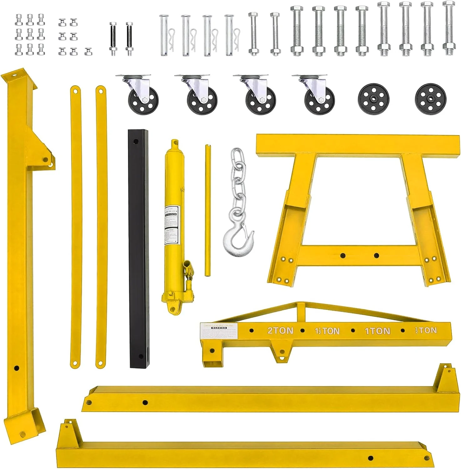 JoanKaren 2 Ton Folding Hydraulic Engine Hoist,Heavy-Duty Engine Shop Crane Hoist Lift,Heavy Cherry Picker with 6 Wheels,Yellow - Image 7
