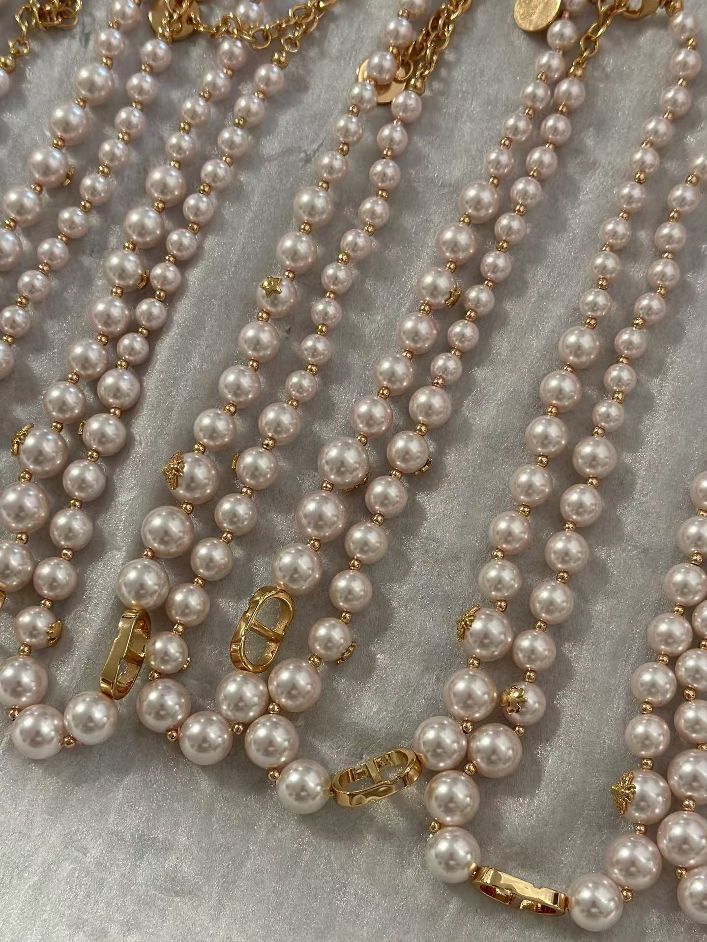 Dior Rose Gold Bee Pink Pearl CD Necklace - Original Replica Club