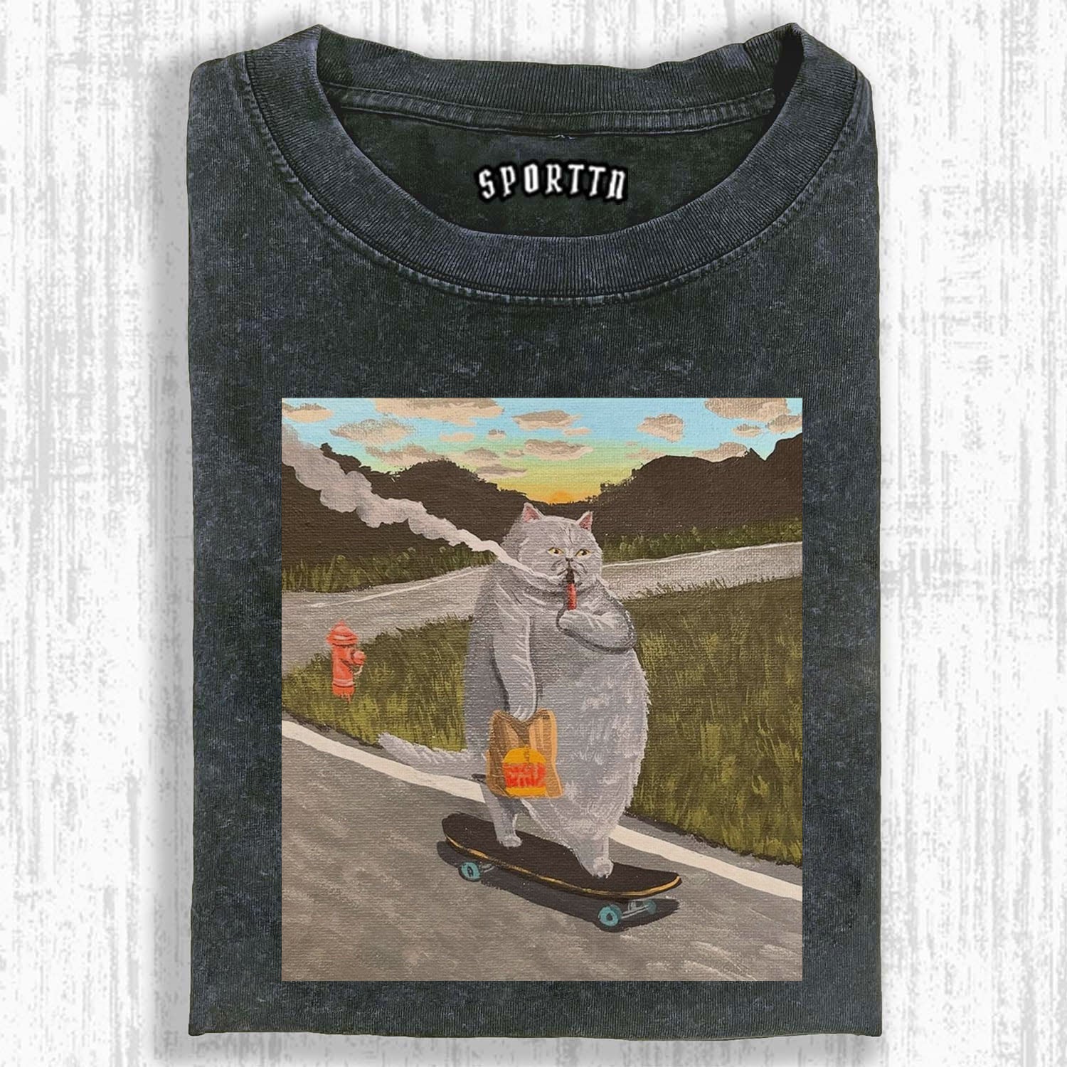 SKATEBOARDING 'SMOKING' CAT'S ROAD ROAMING T-SHIRT