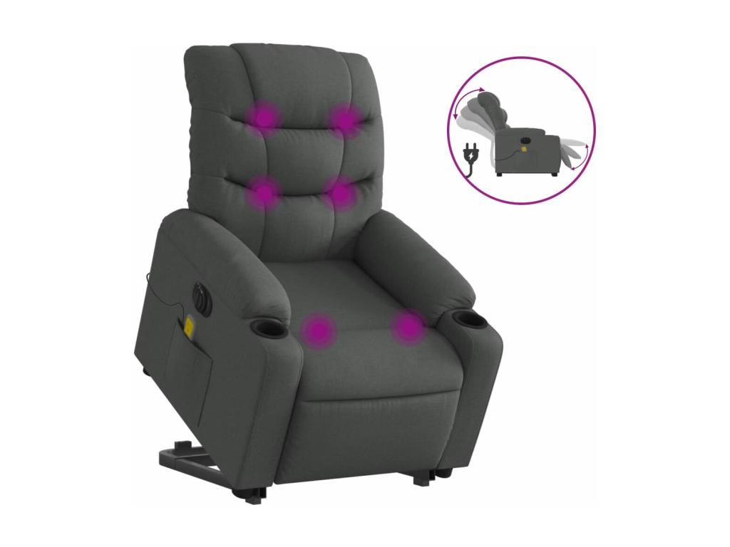 Sillón de masaje eléctrico reclinable elevable tela gris oscuro