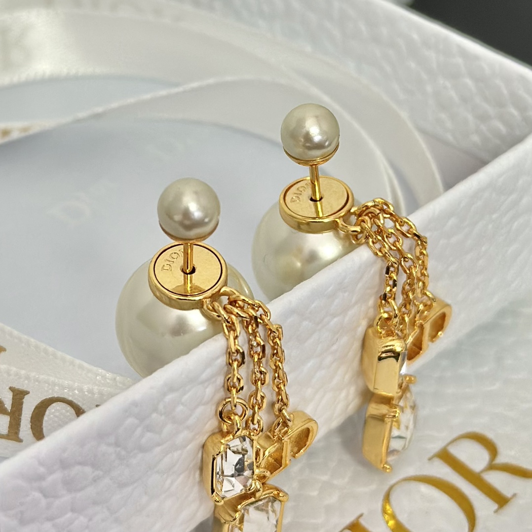 Dior Three Chain Tassel Pearl Earrings - Original Replica Club