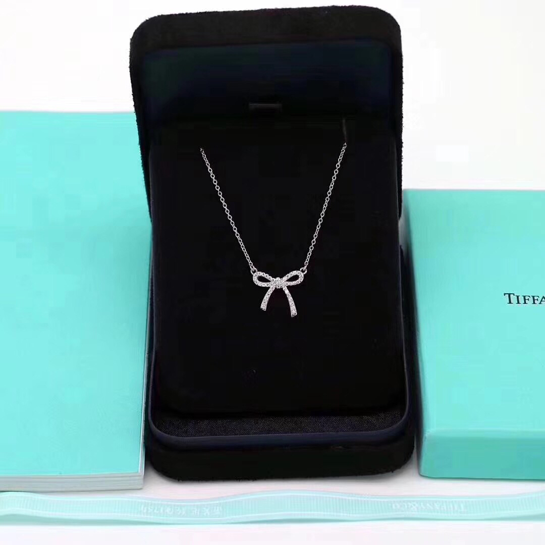 Tiffany Mini Full Diamond Bow Pendant Necklace - Original Replica Club