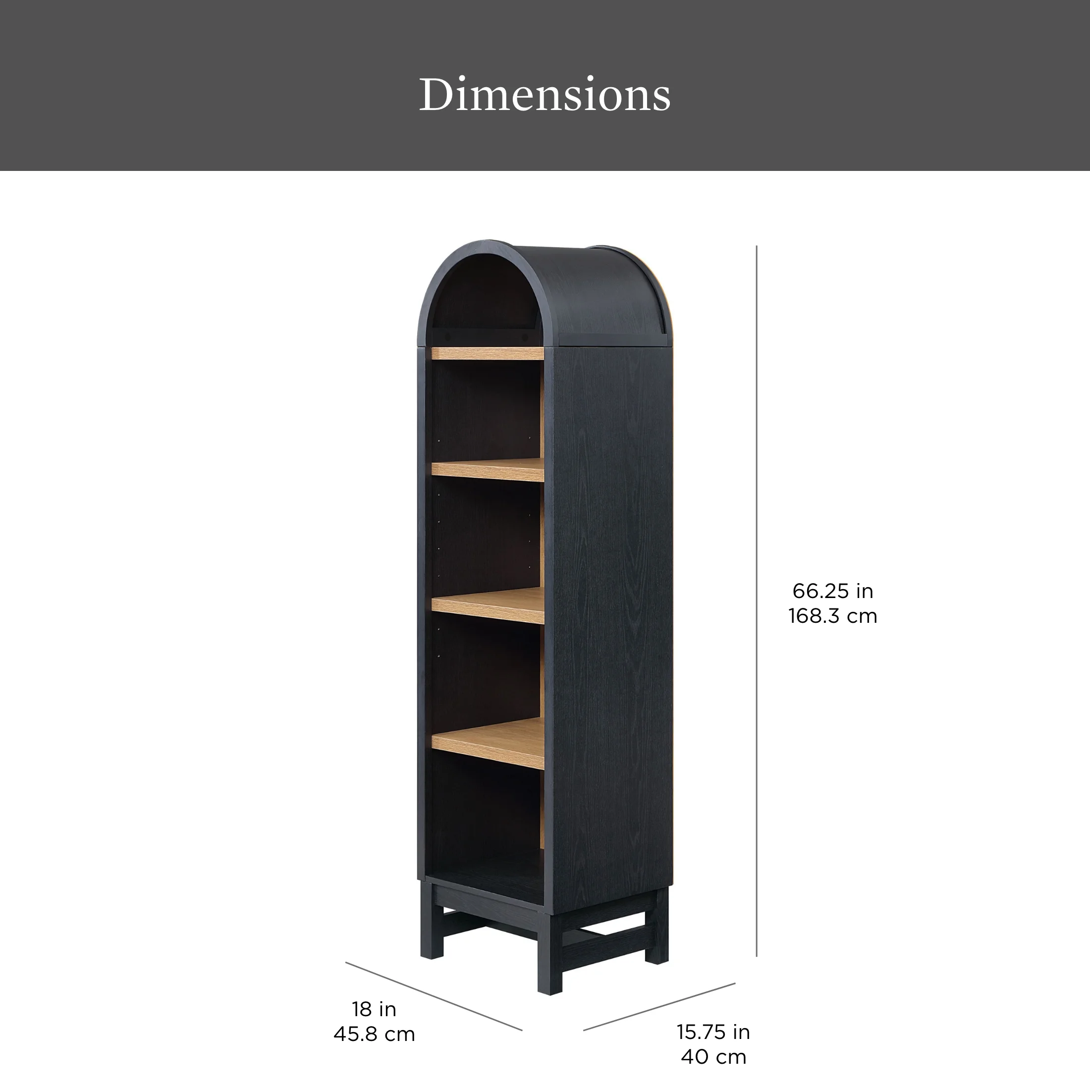 Better Homes & Gardens Juliet Narrow Arch Bookcase, Rich Black and Light Honey - Image 4