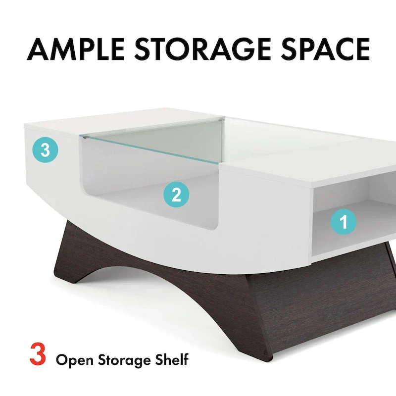 Angelic Contemporary Storage Coffee Table with Glass Insert by Furniture of America