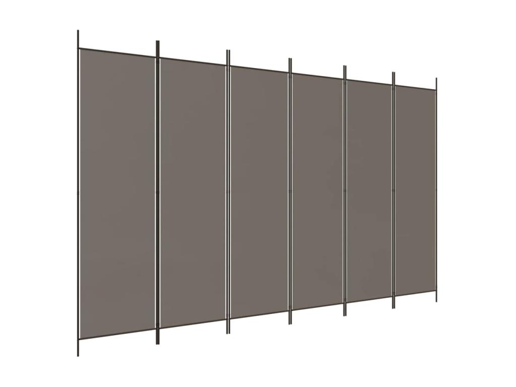 Biombo divisor de 6 paneles de tela gris antracita 300x200 cm