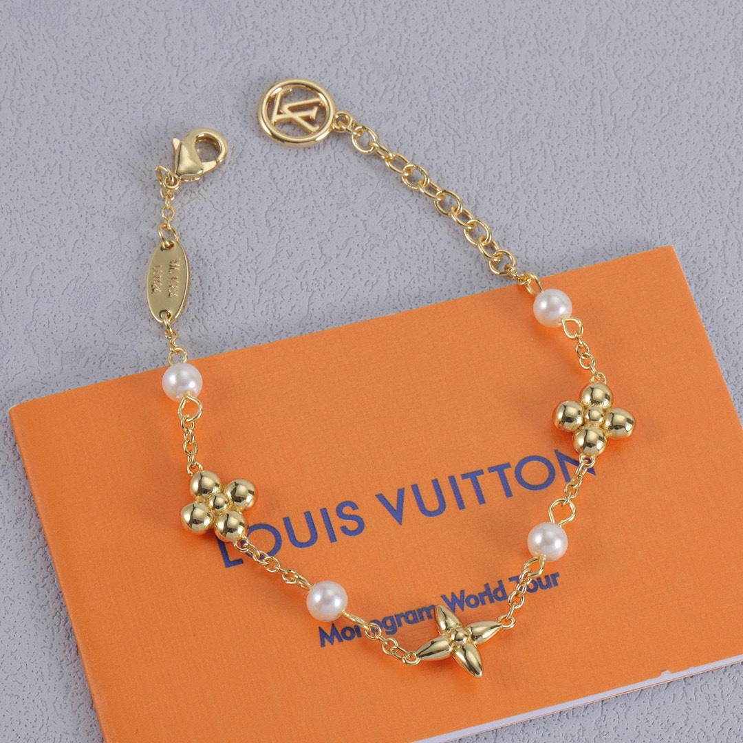 Louis Vuitton Floating Pearl LV Bracelet and Necklace - Original Replica Club