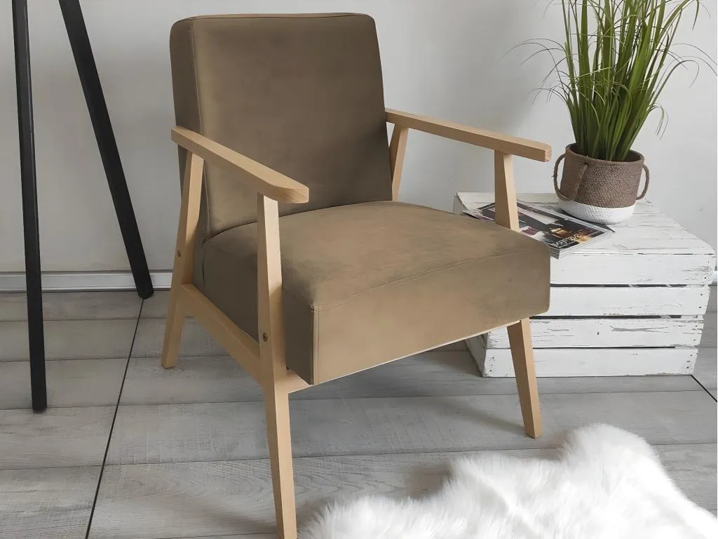 Sillón Quietena - Marrón - 76x59x67cm - Tapiz - Patas Madera