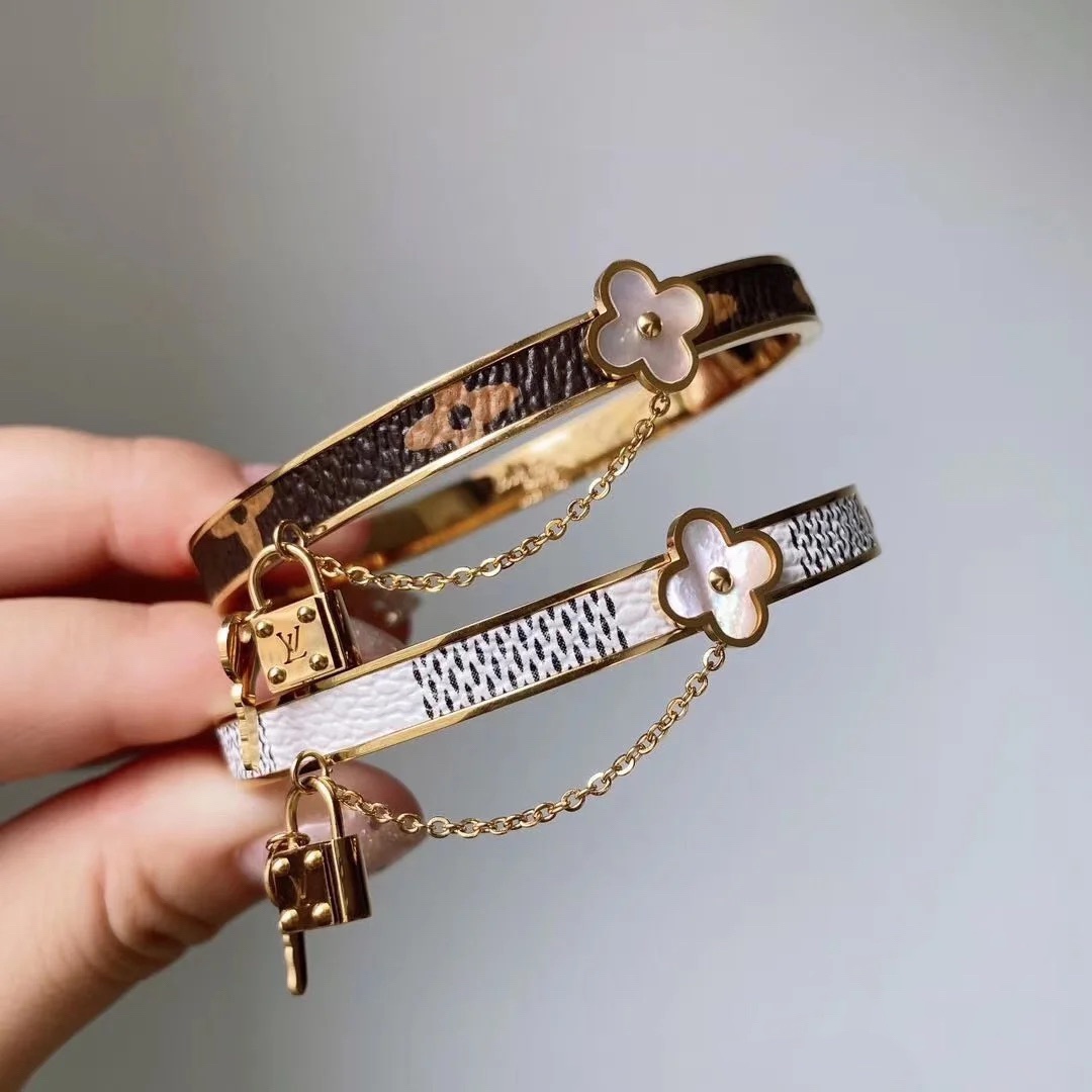 Louis Vuitton Leather Lock with Key Bangle Bracelet - Original Replica Club