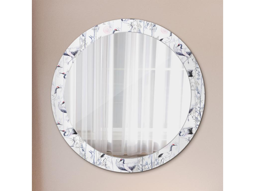 Espejo decorativo redondo - Pájaros grulla - 80 cm