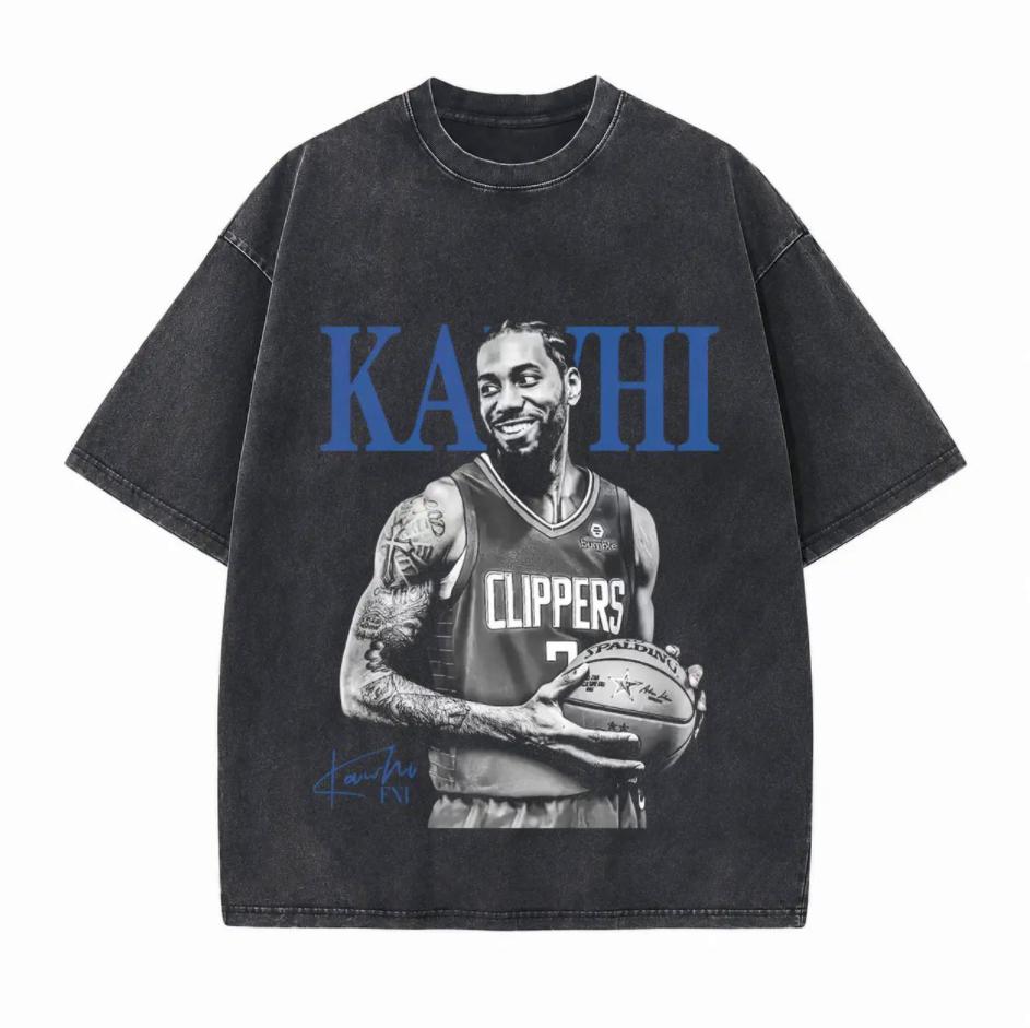 Retro LA City Basketball Printed Unisex Washed T-Shirt