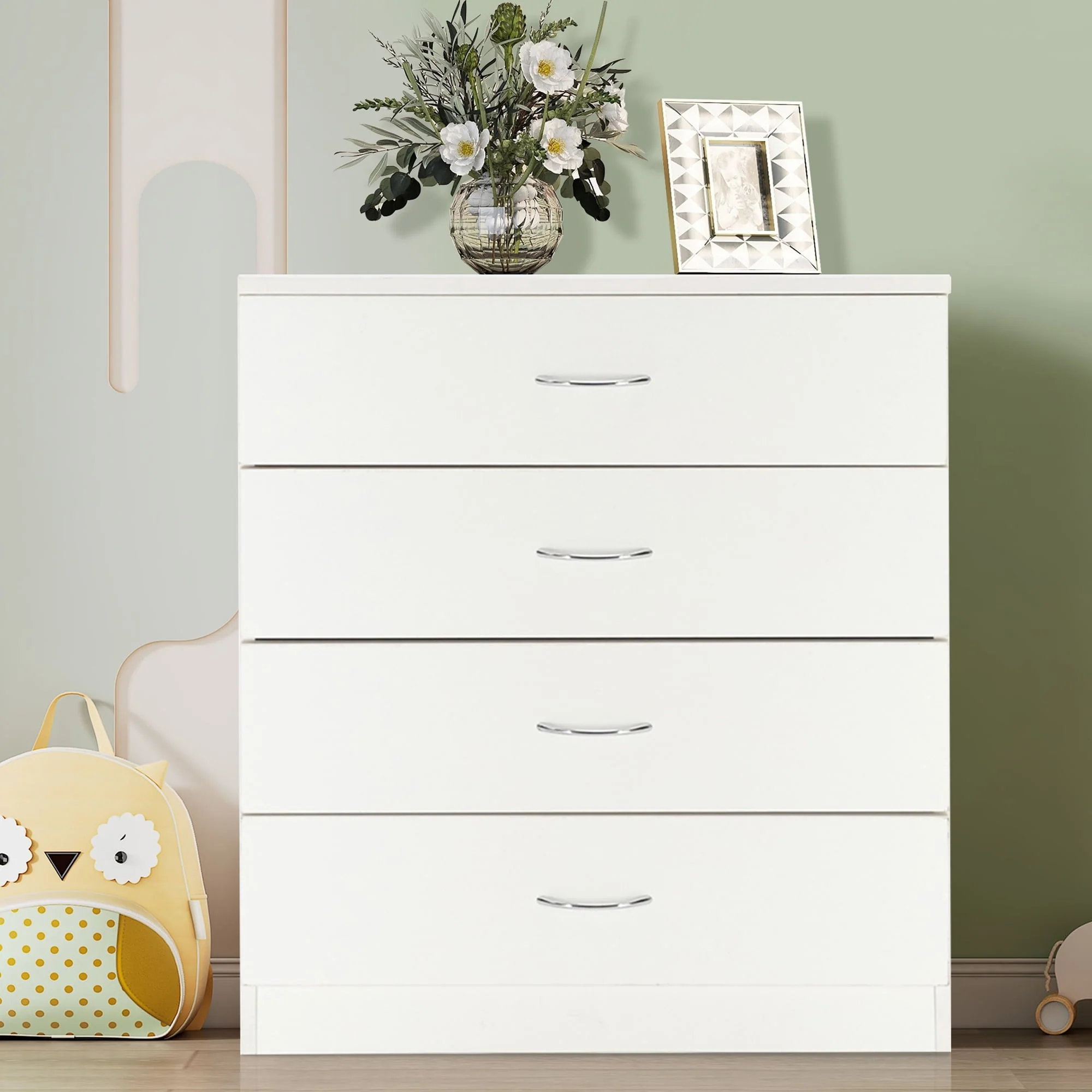 BTMWAY 4 Drawers Chest of Drawers, Wooden Chest of Drawers Storage Cabinet, Heavy Duty Wood Dresser Chest Cabinet for Bedroom, 25.98'' x 14'' x 22.05'', White - Image 2