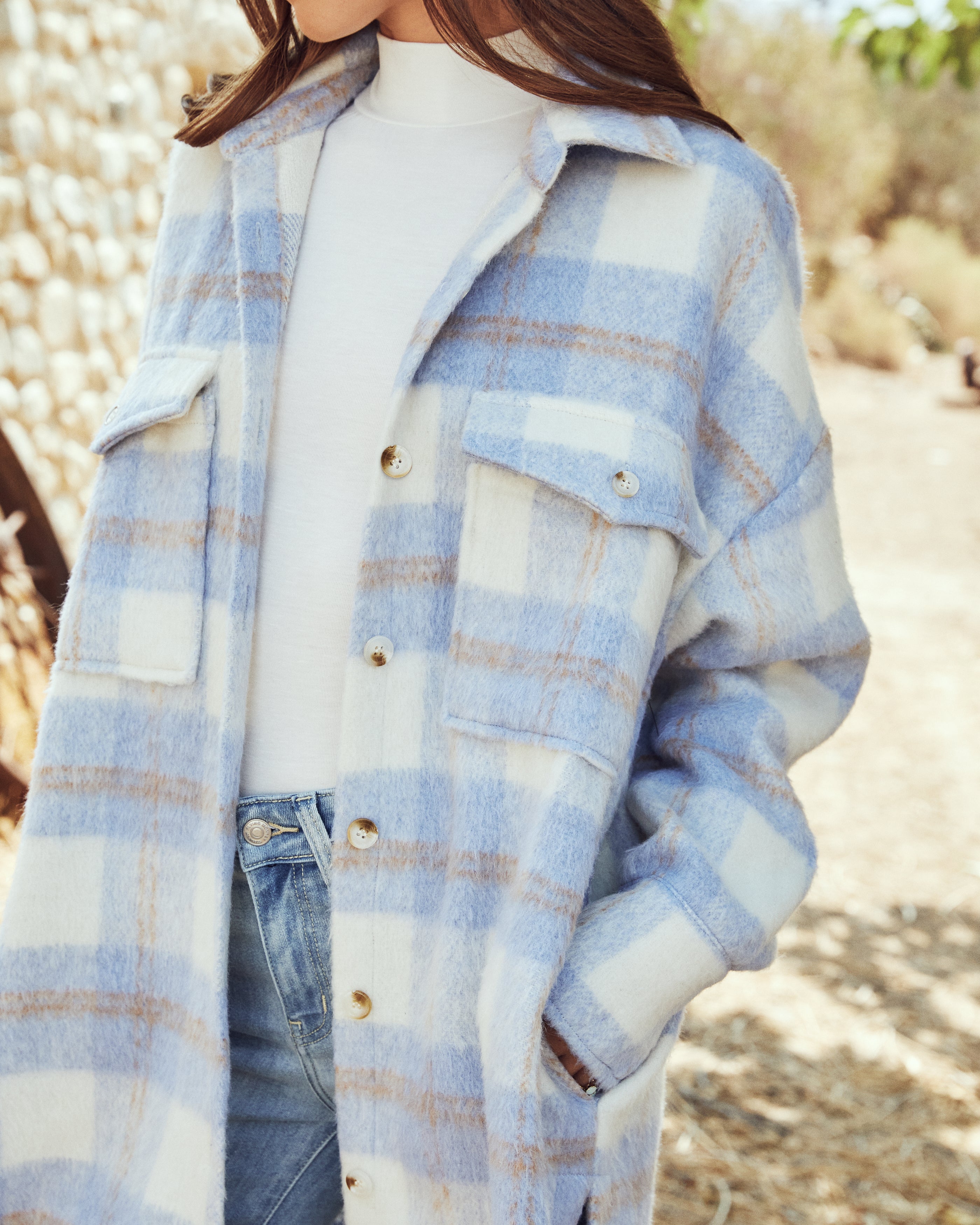 Casey Pocketed Plaid Button Down Coat - Se7enfashion