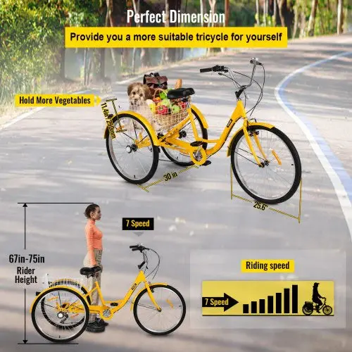 26-Inch 7-Speed Adult Tricycle With Front Basket And Shopping Rack - Image 3 26-Inch 7-Speed Adult Tricycle With Front Basket And Shopping Rack - Image 3