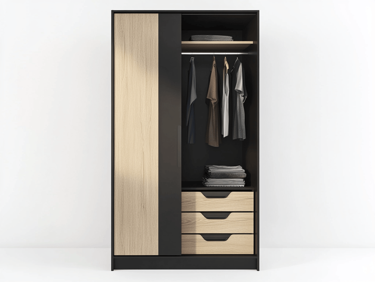 Armario con puertas dobles y 3 cajones, 80x50x180 cm