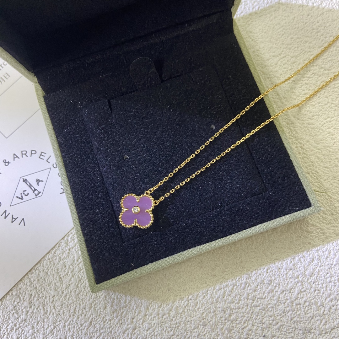 VCA Diamond Purple Vintage Alhambra Pendant Necklace - Original Replica Club