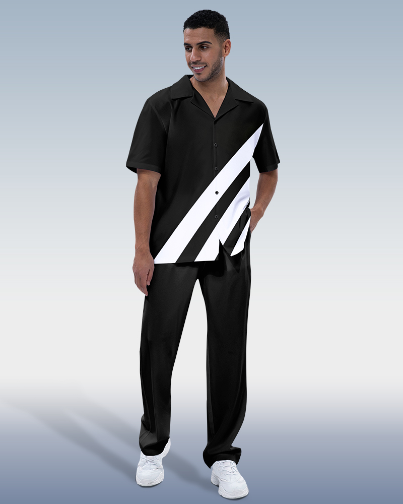 Suitmens Men's Black Walking Suit 2 Piece Short Sleeve Set