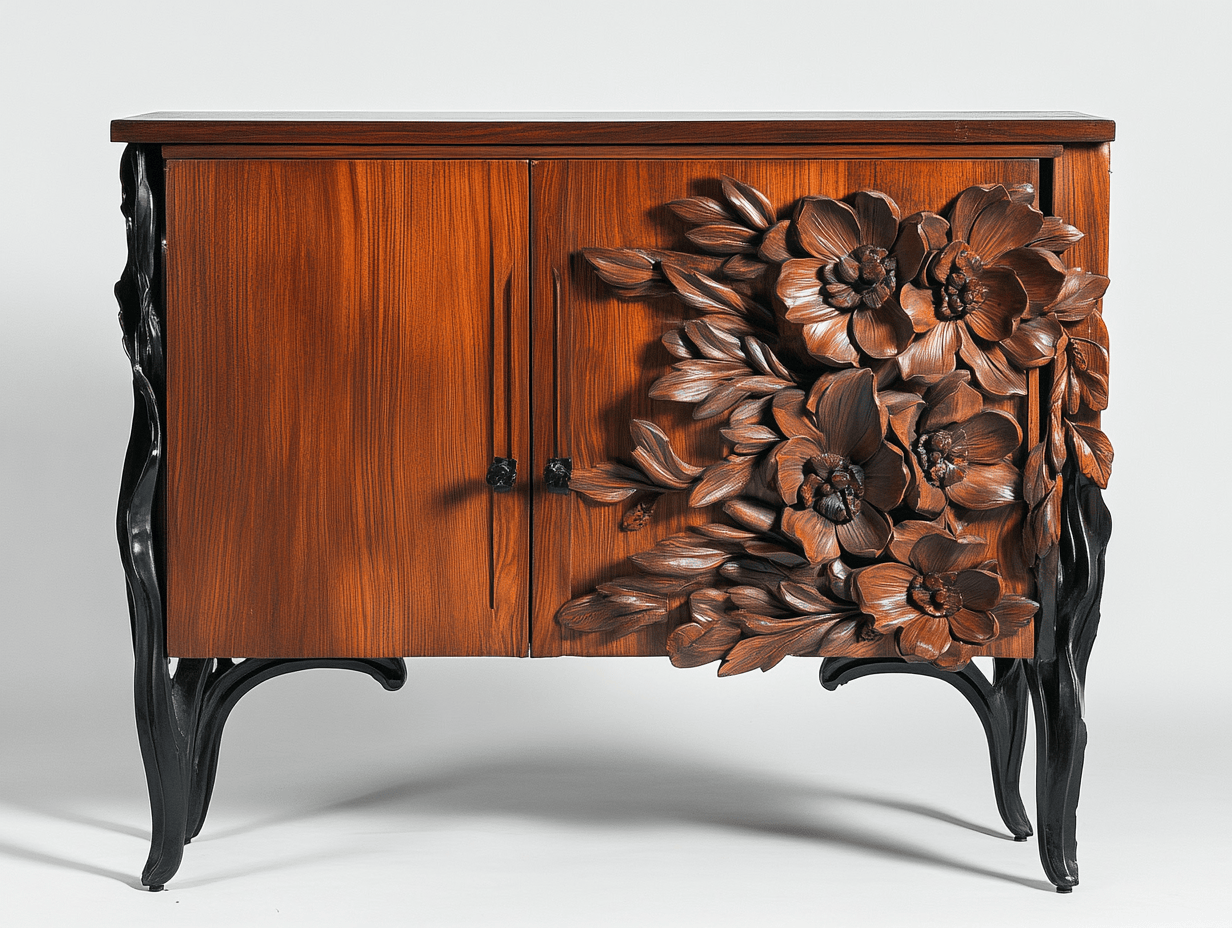 Armario de madera tallada floral estilo contemporáneo para sala de estar 100x40 cm - marrón oscuro y negro funcional y decorativo
