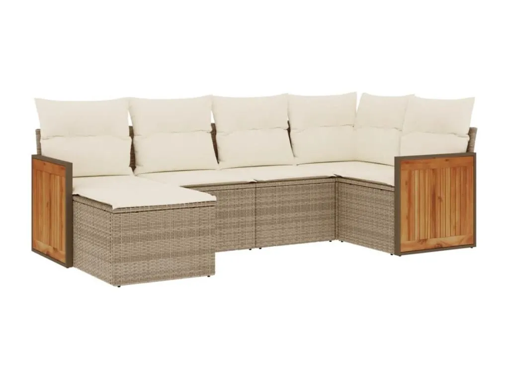 Juego de sofás jardín con cojines 6 pzas ratán sintético beige 04174qihb