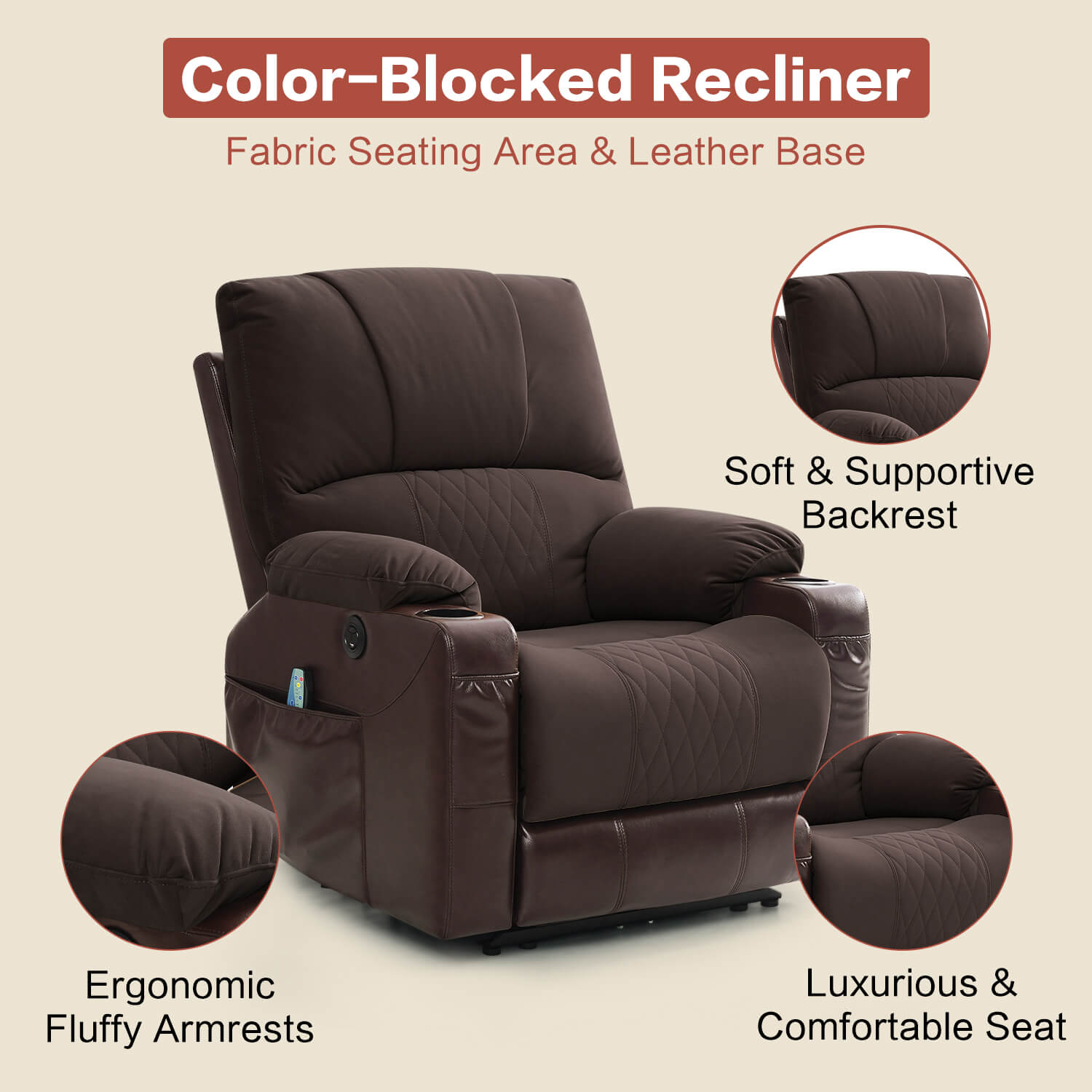Power Recliner Chair with Heat and Massage, Wall Hugger