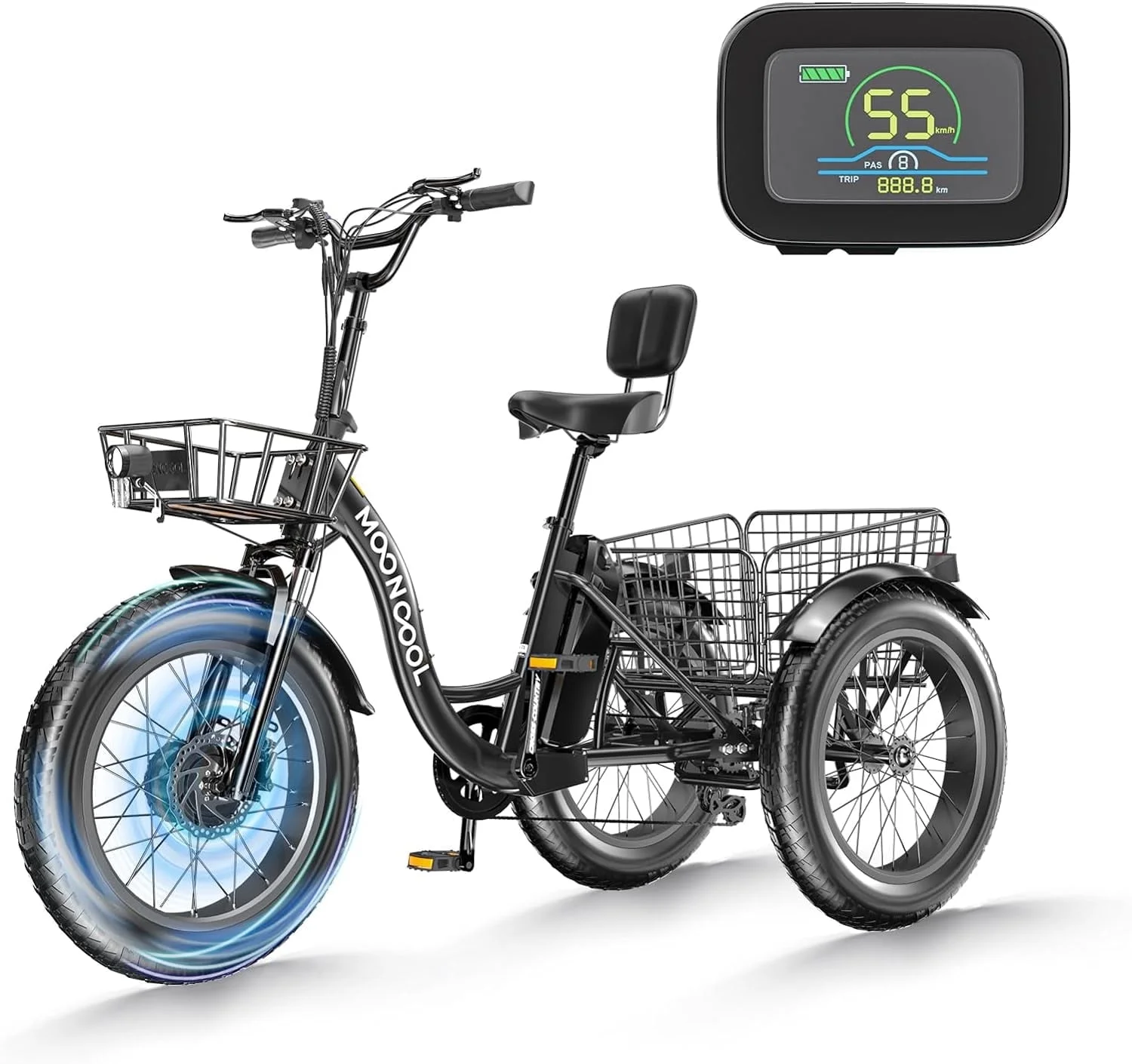 20" x 4" Fat Tire Electric Tricycle for Adult, 7 Speeds Electric Trike 48V 500W Motorized Tricycle , Electric Three Wheels Bicycle for Senior, Aluminum Frame & Rear Basket ,16mph - Image 36