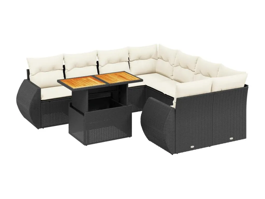 Set de sofás de jardín 8 piezas y cojines ratán sintético negro bzrj88216