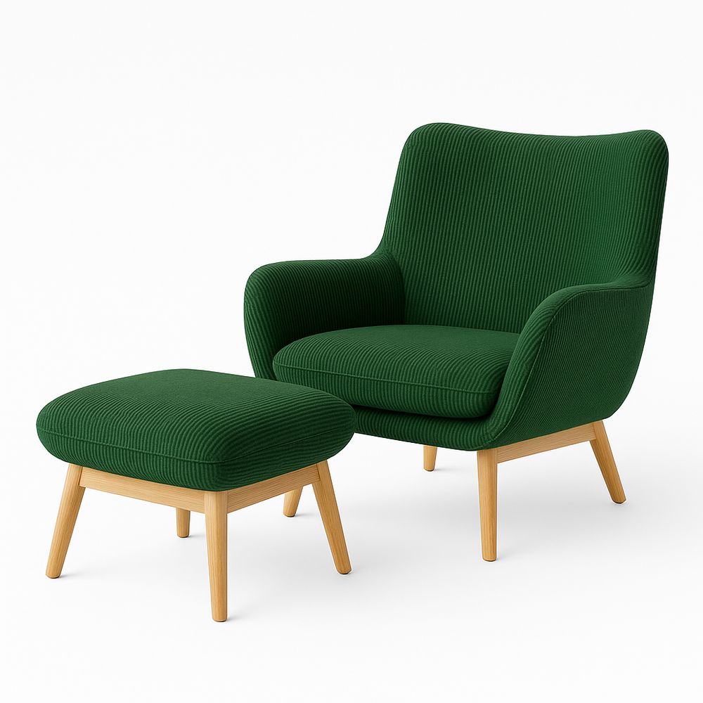 Sillón moderno de tela verde con otomana de madera clara,sofá cómodo para sala de estar,estilo escandinavo