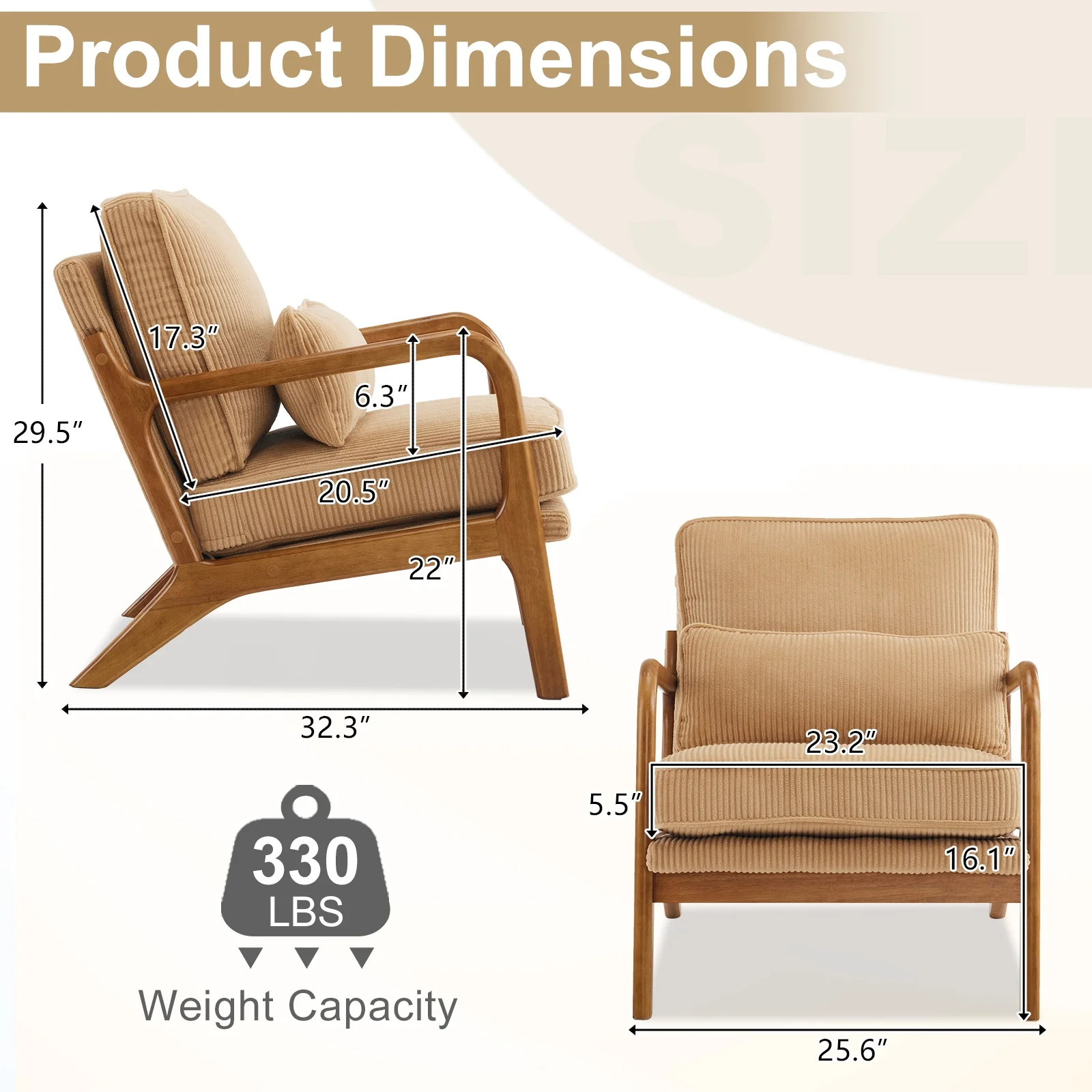 Ktaxon Accent Chair Corduroy Upholstered Armchair, Reading Club Chair with Pillow and Solid Wood Frame for Living Room Bedroom Furniture Off White - Image 74