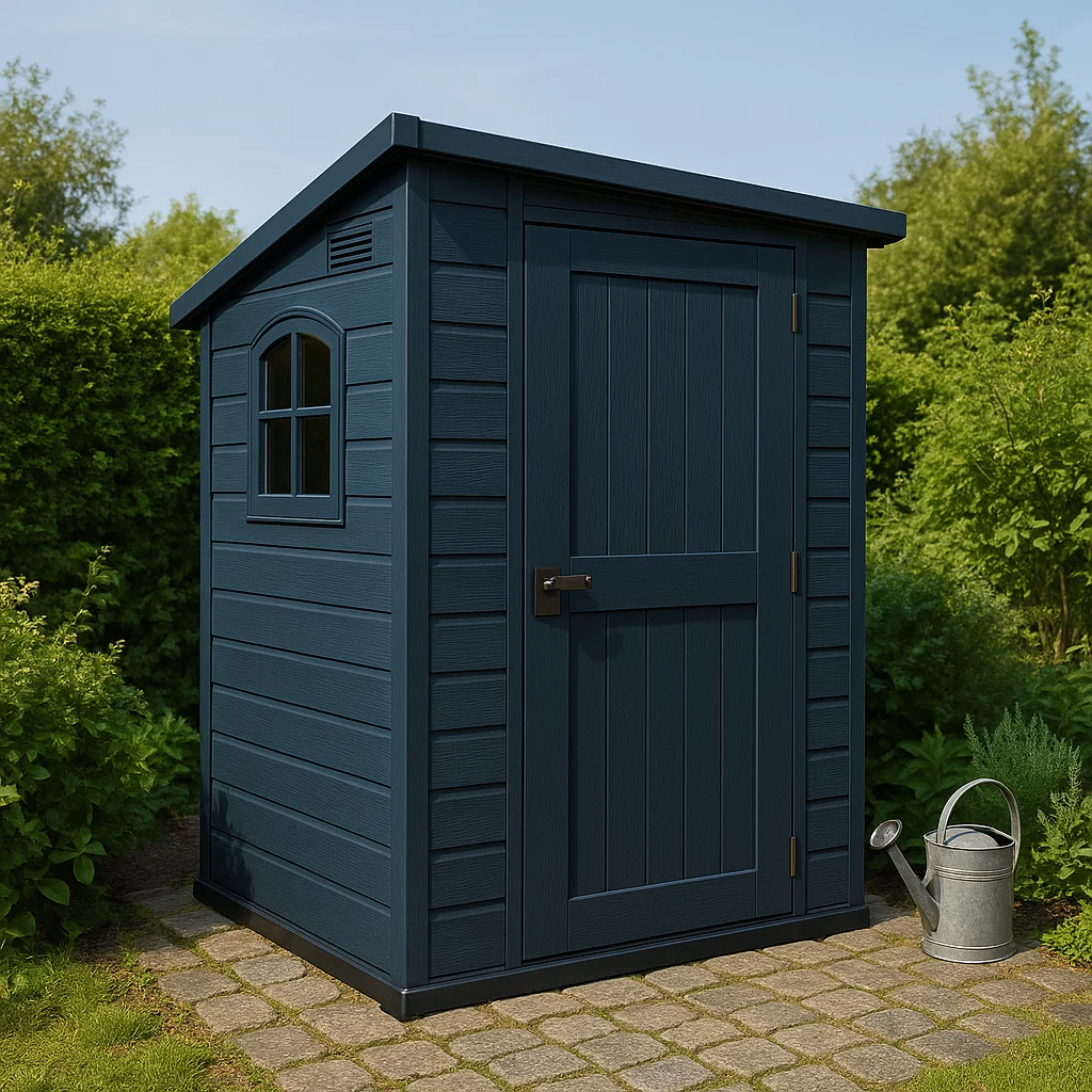 Caseta de jardín azul oscuro, material compuesto para jardín exterior, 140x120x190 cm tMWzOBy204iL
