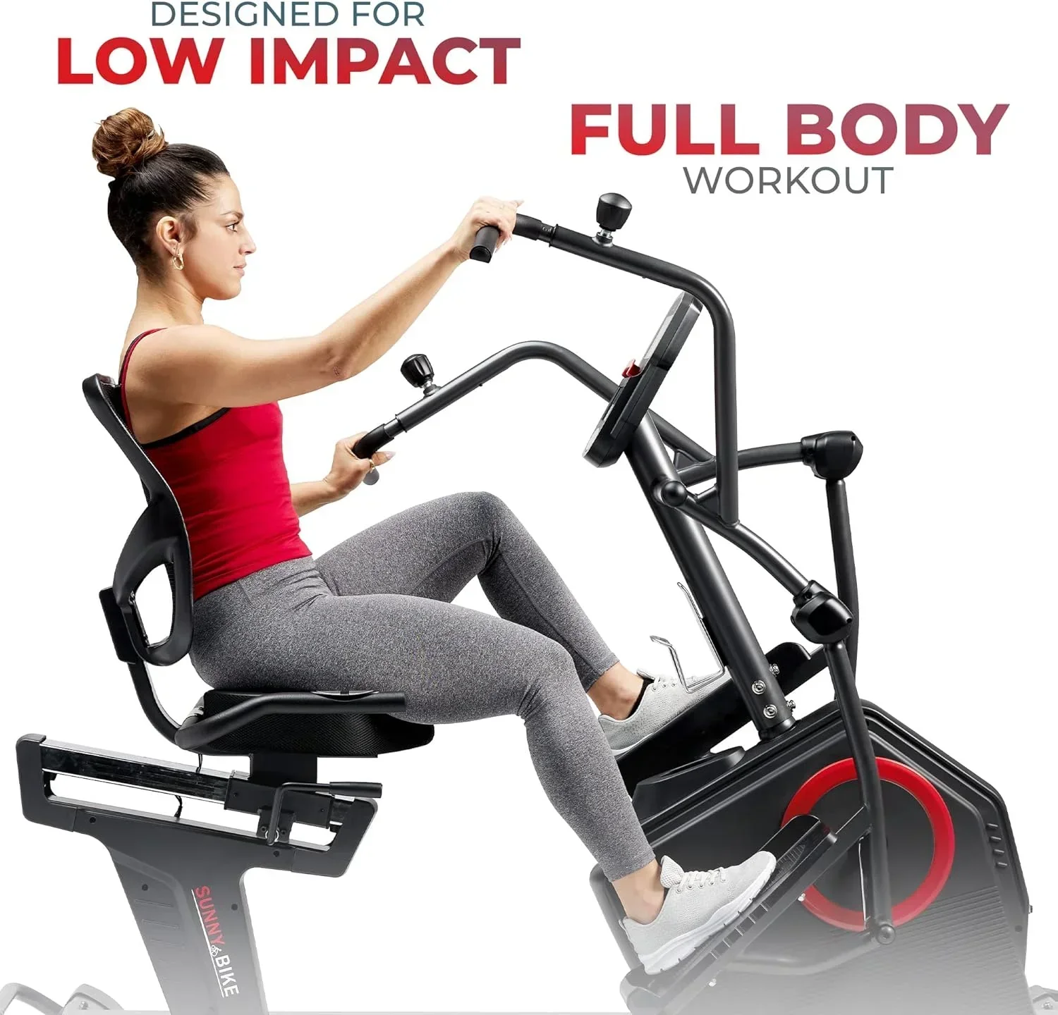 Sunny Health & Fitness Electromagnetic Recumbent Cross Trainer Elliptical Bike With Arm Exercisers - SF-RBE4886SMART - Image 4 Sunny Health & Fitness Electromagnetic Recumbent Cross Trainer Elliptical Bike With Arm Exercisers - SF-RBE4886SMART - Image 4