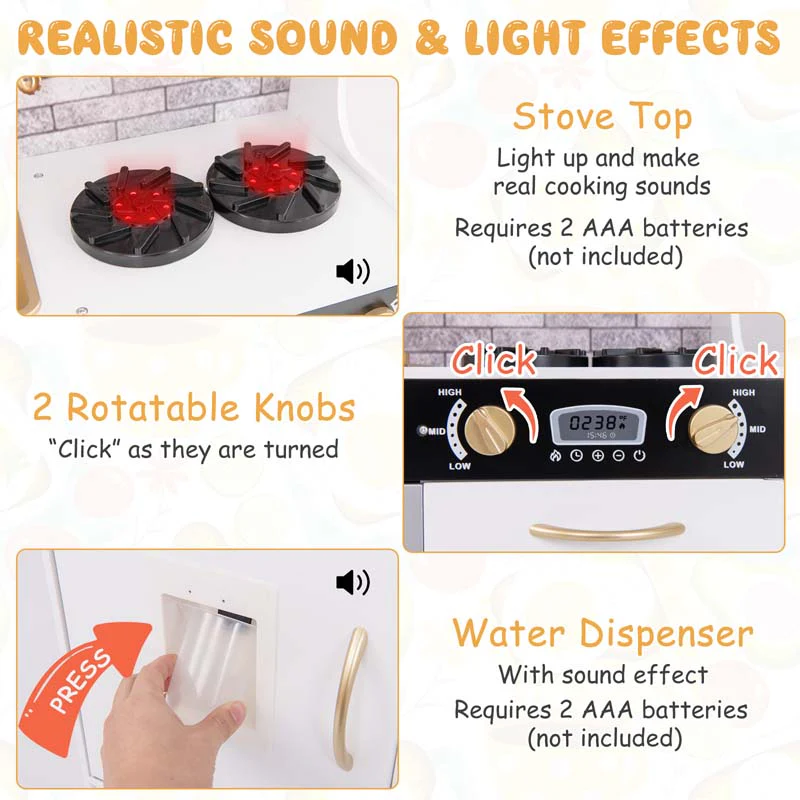 Eletriclife Pretend Play Kitchen with Utensils for Kids Aged 3+
