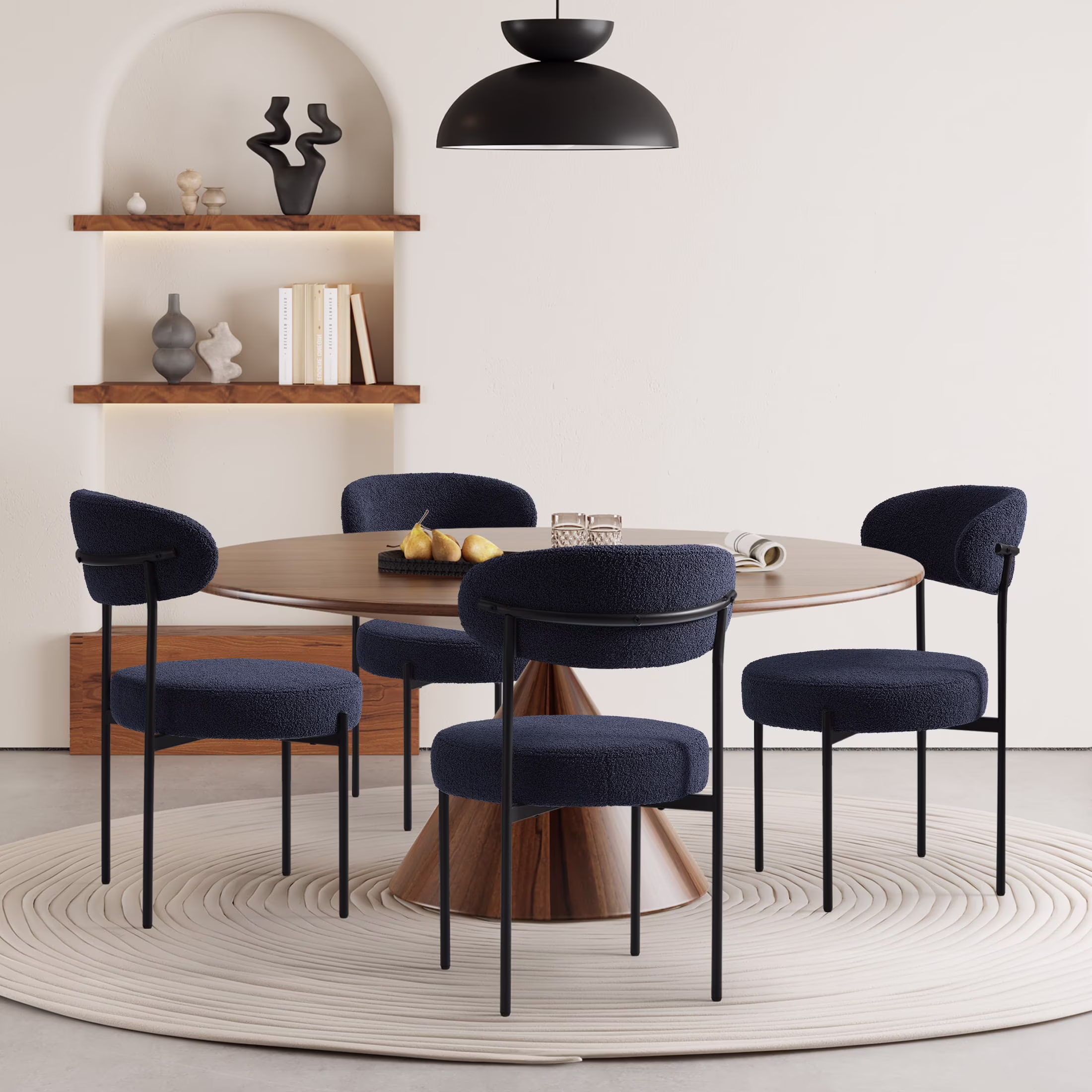 WestinTrends Alexandria Mid-Century Modern Upholstered Sherpa Round Dining Chairs (Set of 4), Sunset Gold - Image 13