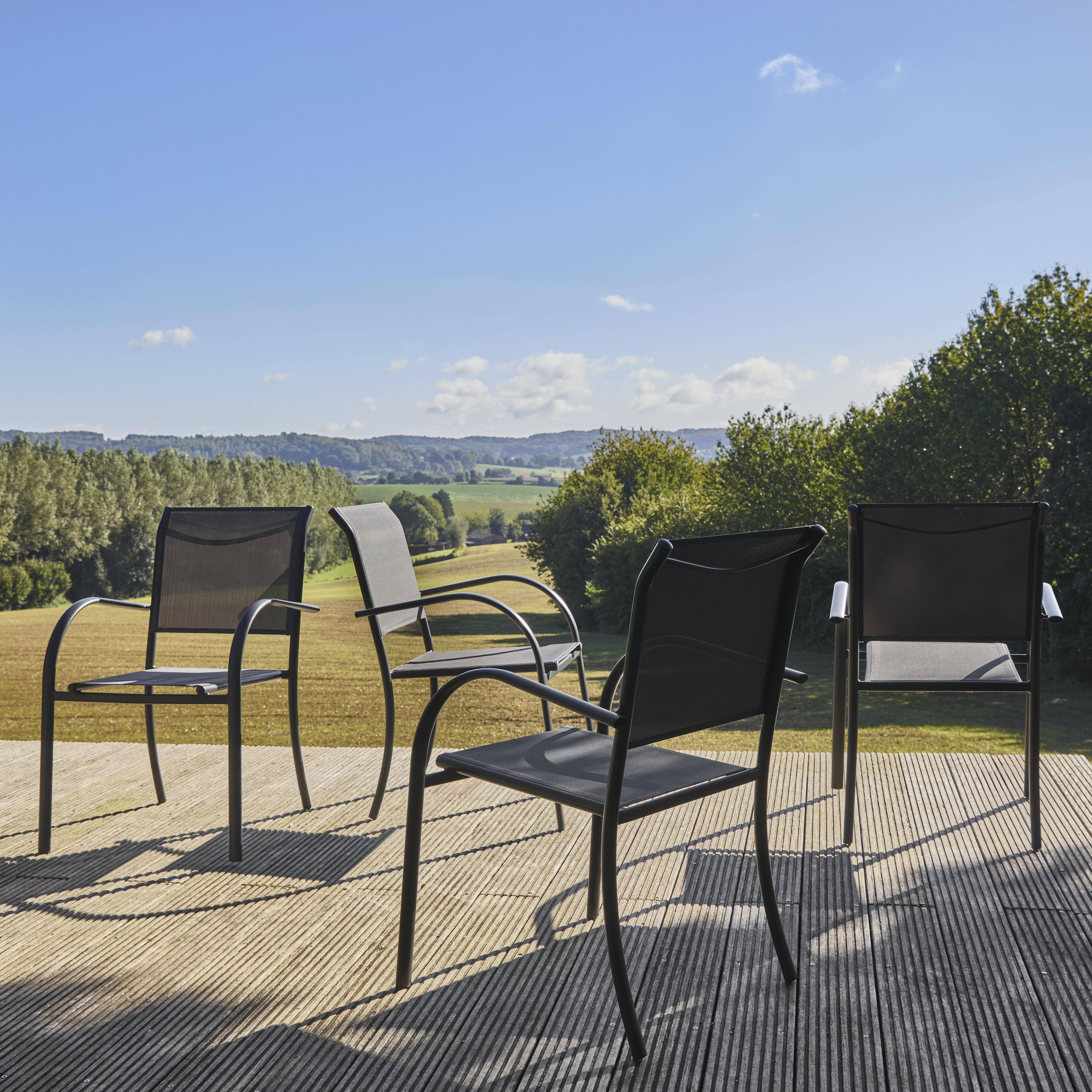 Amara - Silla de jardín de aluminio y textileno, set de 4