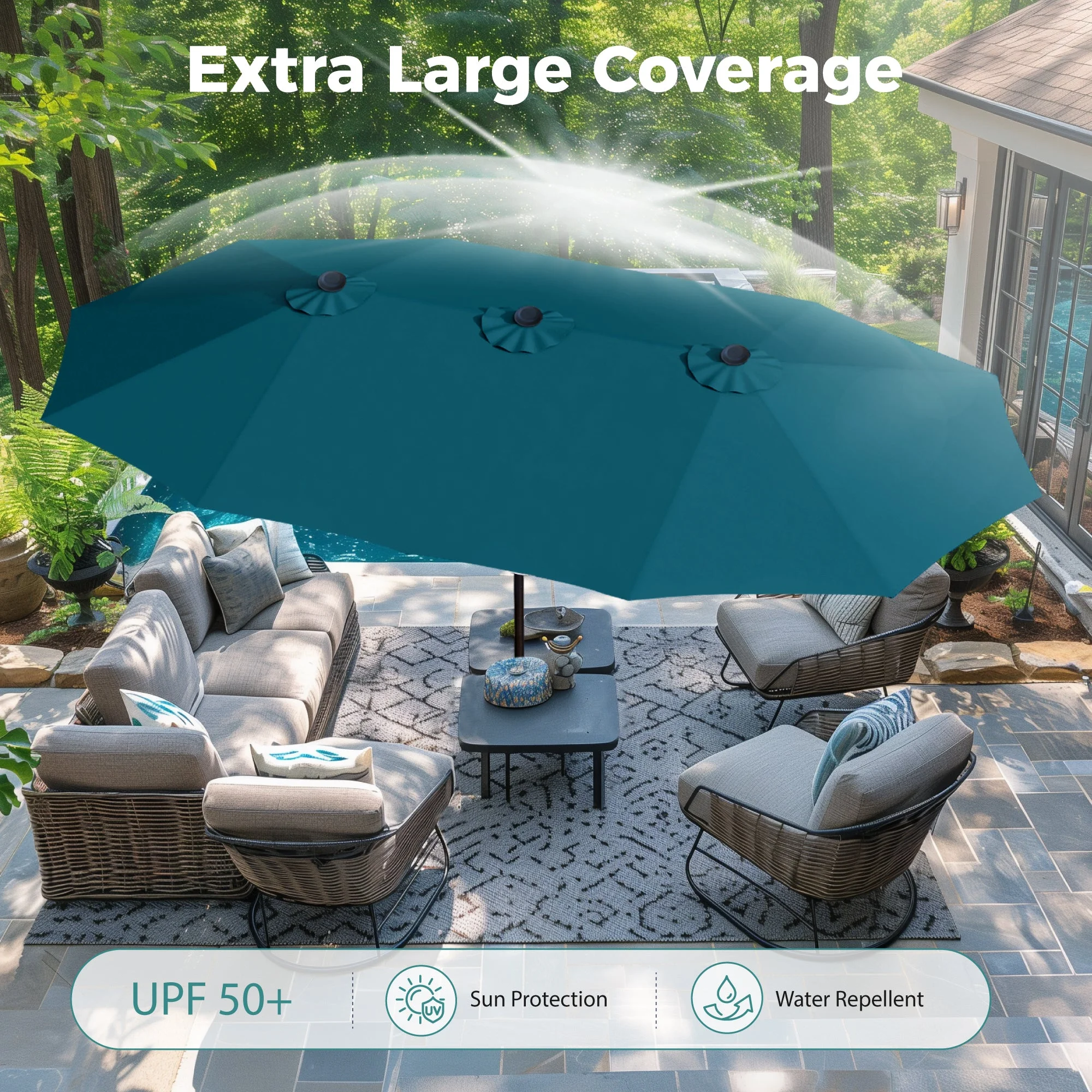 Alpha Joy 15ft Outdoor Patio Umbrella Extra-Large Double-Sided Garden Umbrella with Crank Handle and Base - Smoky Gray - Image 34