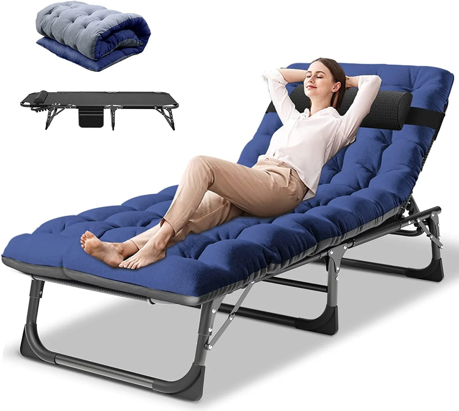 Slsy Folding Lounge Chair, 5-Position Adjustable Outdoor Reclining Chair, Folding Sleeping Bed Cot, Folding Chaise Lounge Chair for Pool Beach Patio Sunbathing - Image 5