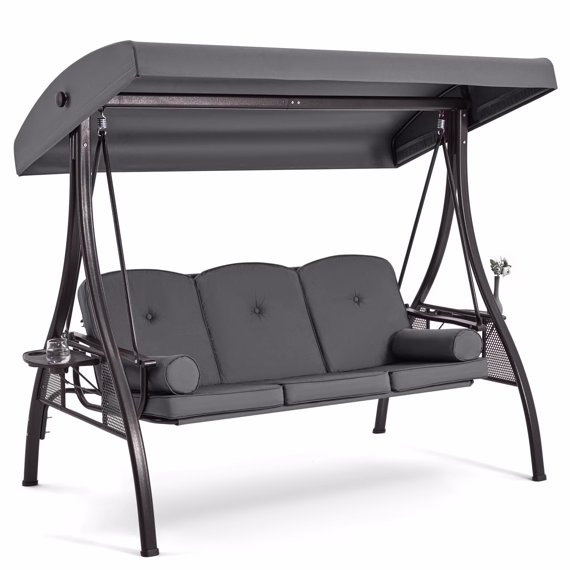 Homrest 3 Person Patio Outdoor Porch Swing with Adjustable Canopy, Backrest, Swing Bed with Stand for Garden,Deck - Image 9