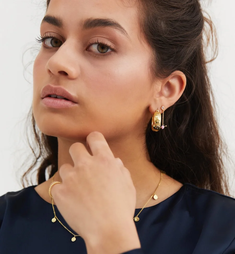 Flower Garland Stamped Hoop Earrings