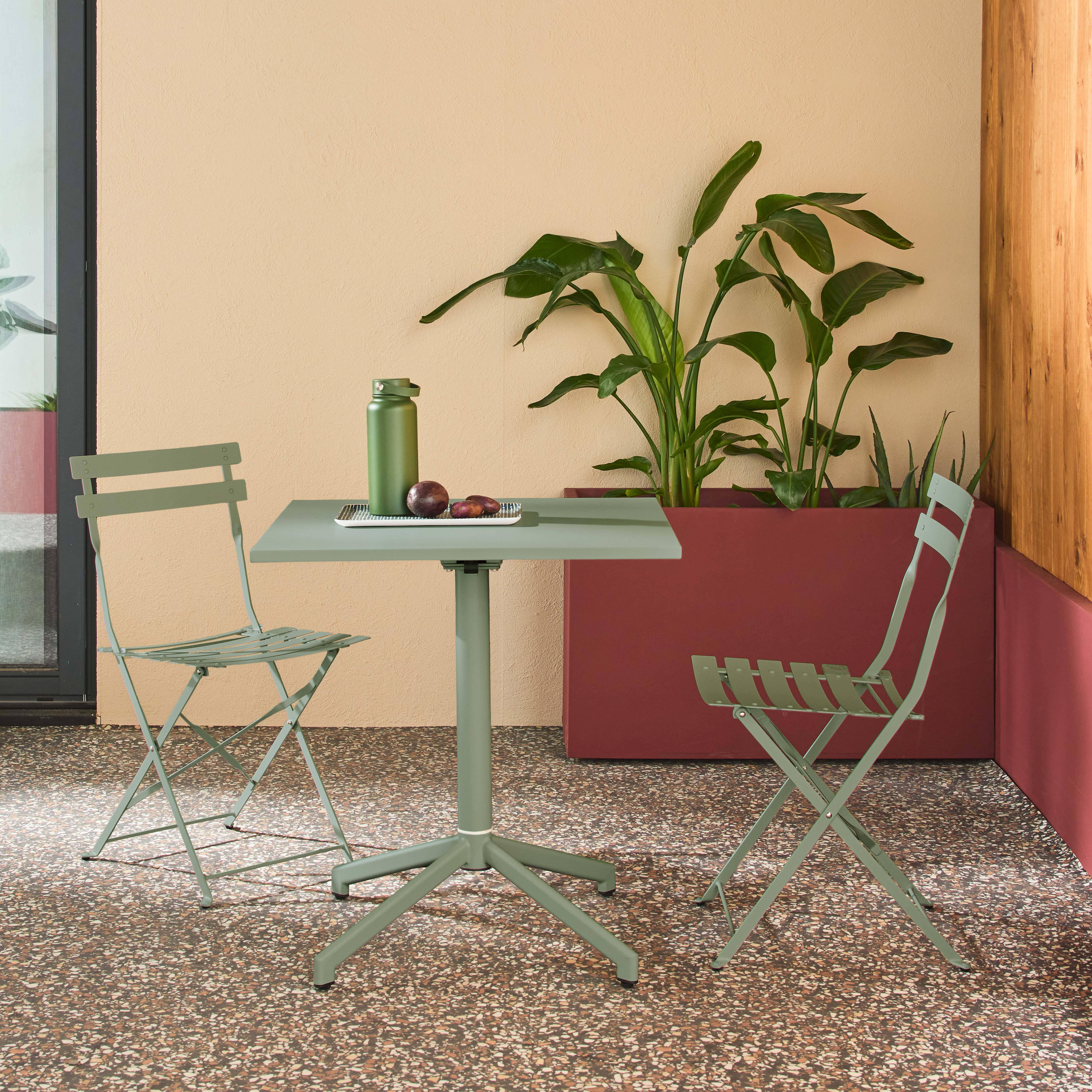 Chiara - Mesa de jardín bistró plegable de metal con 2 sillas