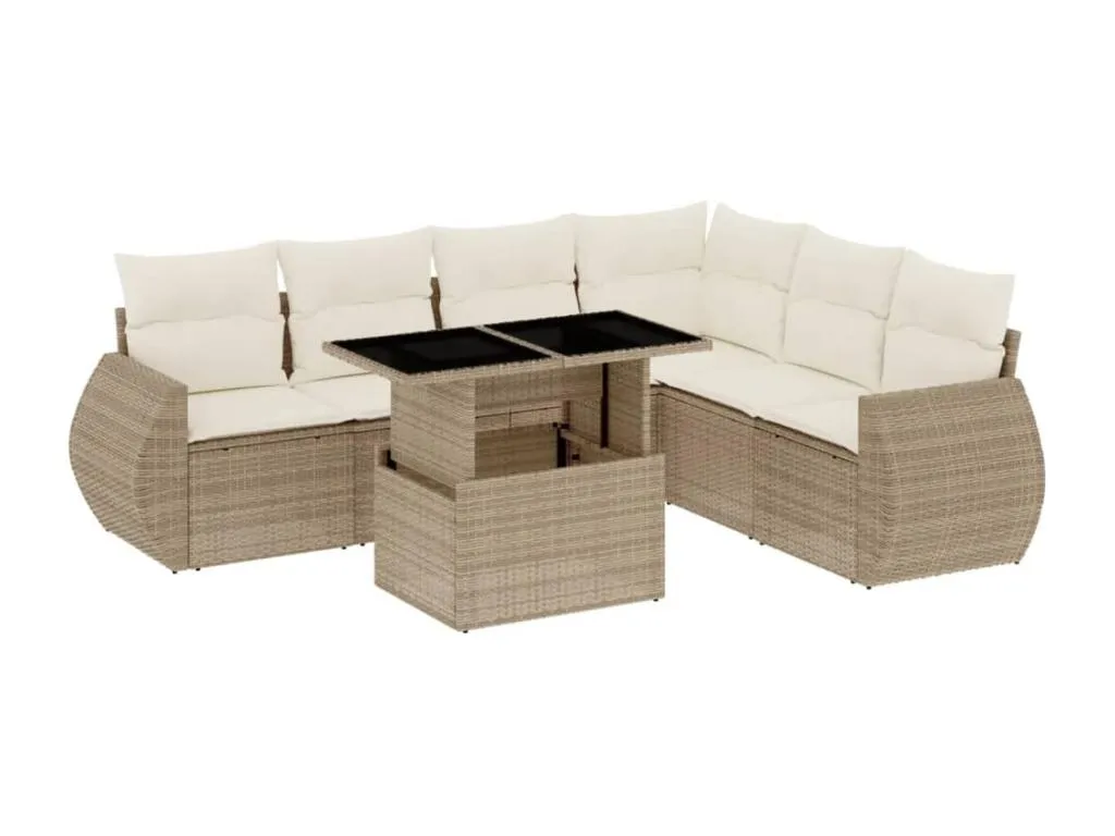 Set sofás de jardín 7 piezas y cojines ratán sintético beige krci37708