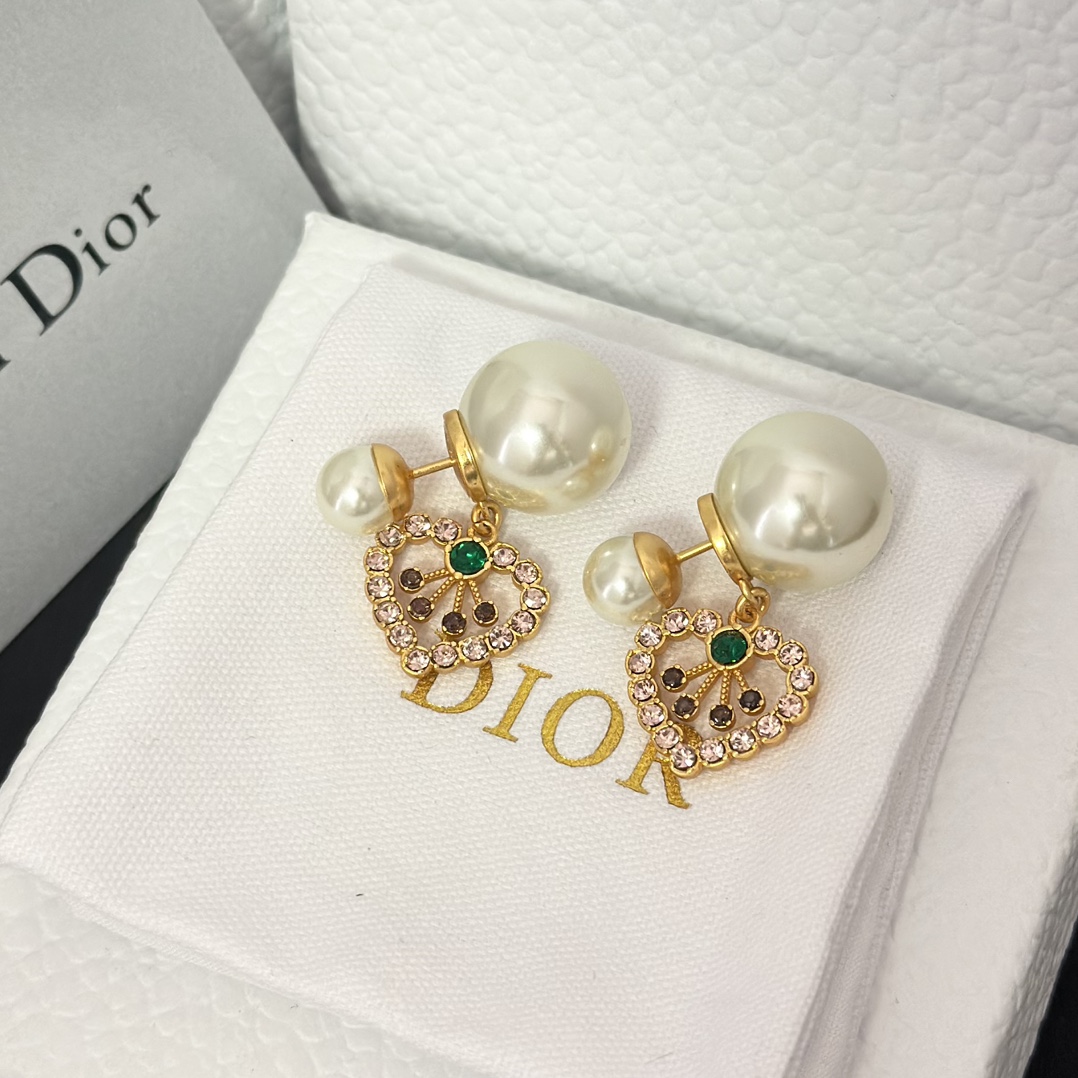 Dior Color Gem Heart Dangle Pearl Earrings - Original Replica Club