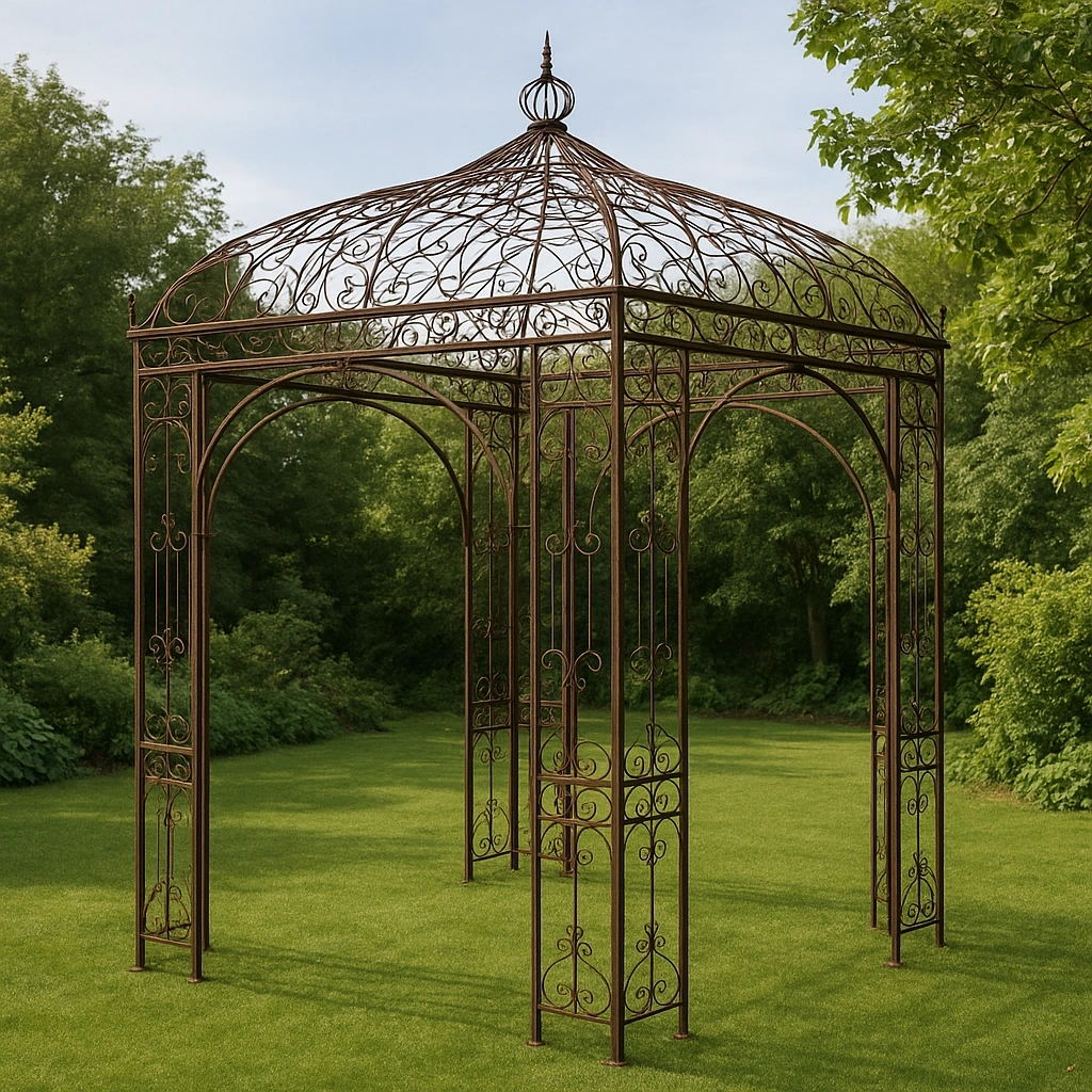 Pabellón metálico Decorativo Marrón Hierro Forjado Jardín 250x250x340 cm - kBnxVba435tz