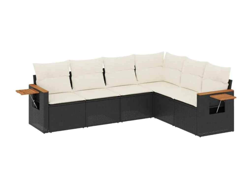 Luxmbls Set de sofás de jardín 6 piezas y cojines ratán sintético negro TMCJ77688
