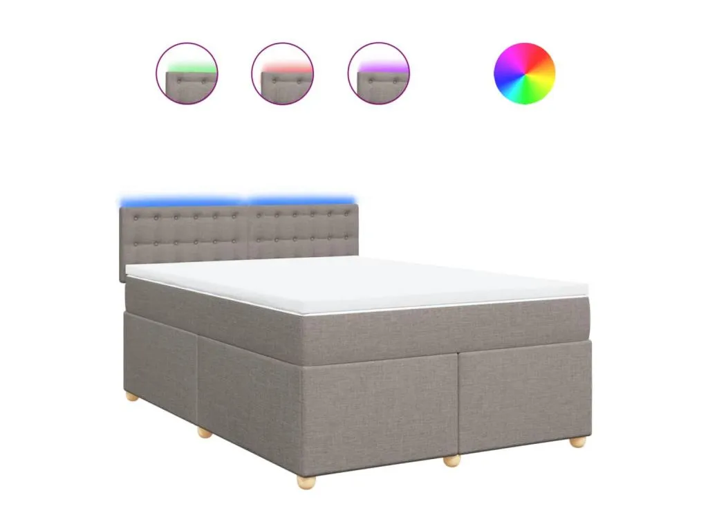 Cama box spring con colchón en tela gris taupe 140x200 cm. ejh3522440