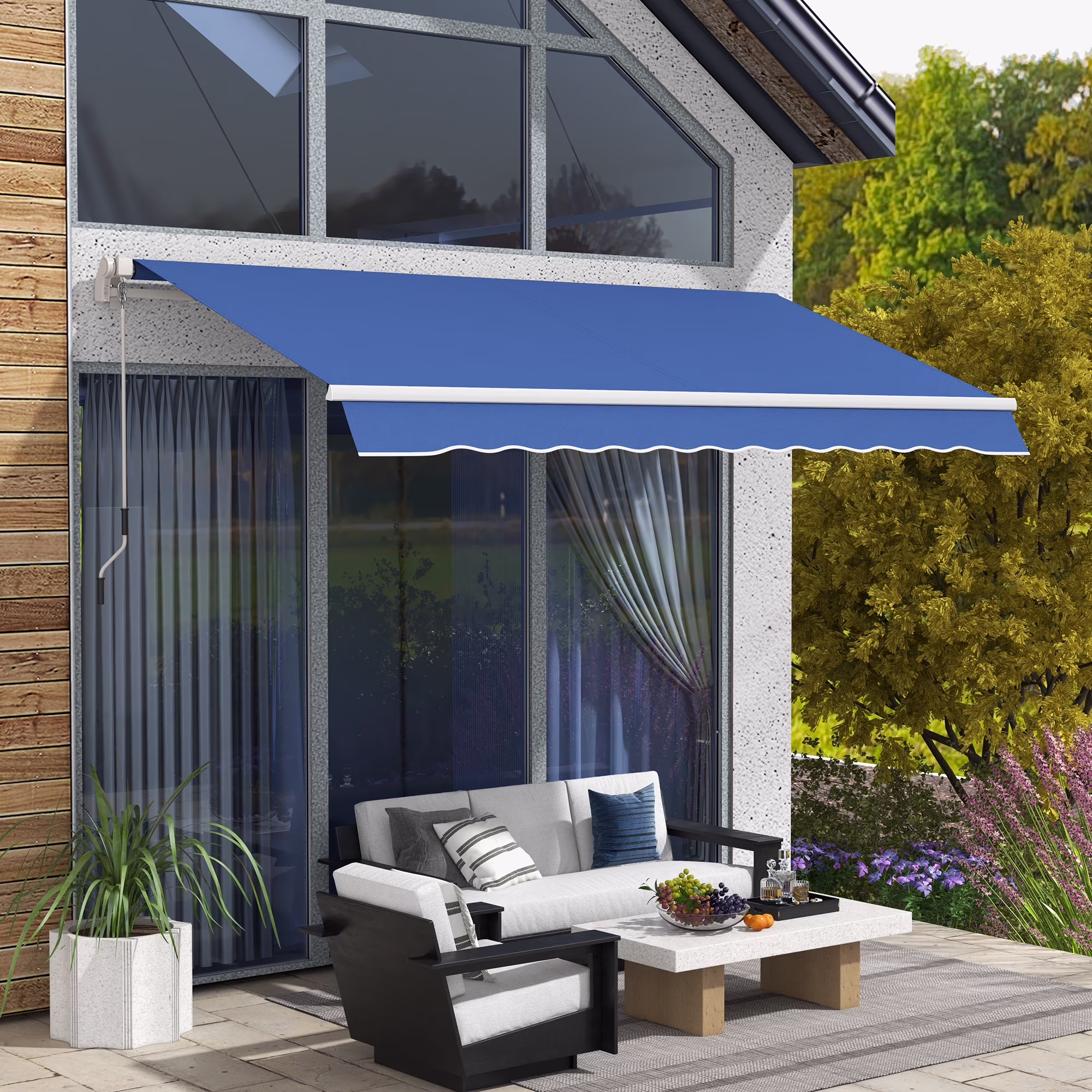 Outsunny 12' x 10' Manual Retractable Awning Outdoor Sunshade Shelter for Patio, Balcony, Yard, with Adjustable & Versatile Design, Beige and White - Image 17