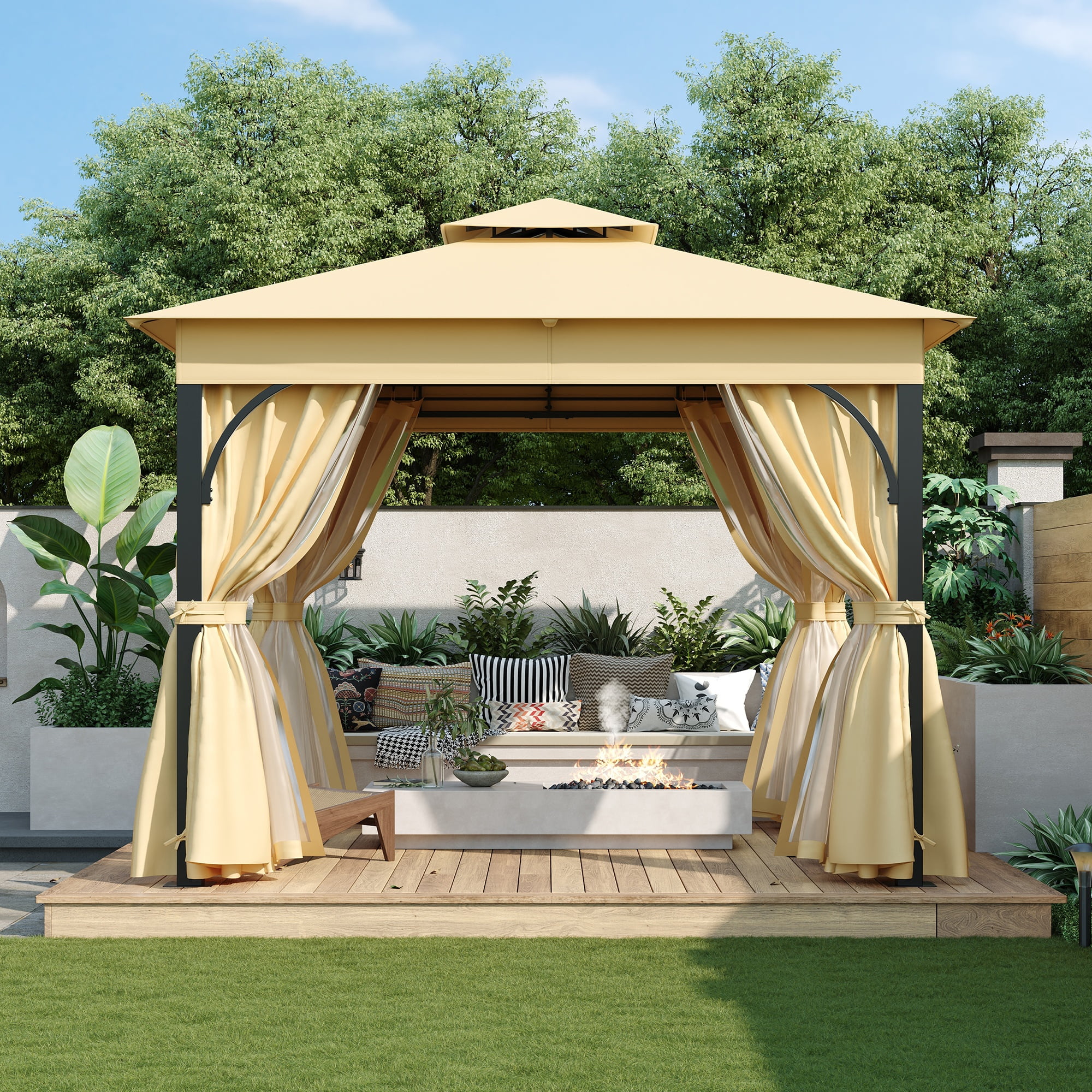 10'x10' Outdoor Gazebo,Patio Gazebo with Mosquito Netting and Privacy Screens for Backyard, Garden, Lawn and Deck,Grey - Image 9